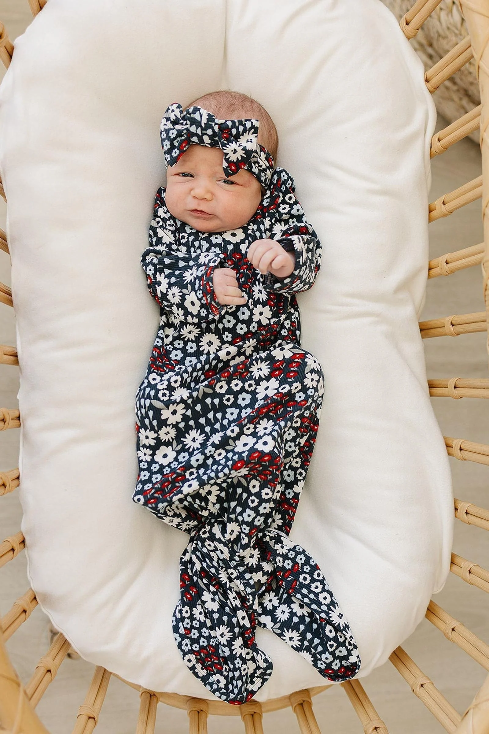 Americana Floral Ribbed Head Wrap, Bamboo, Baby - Image 3