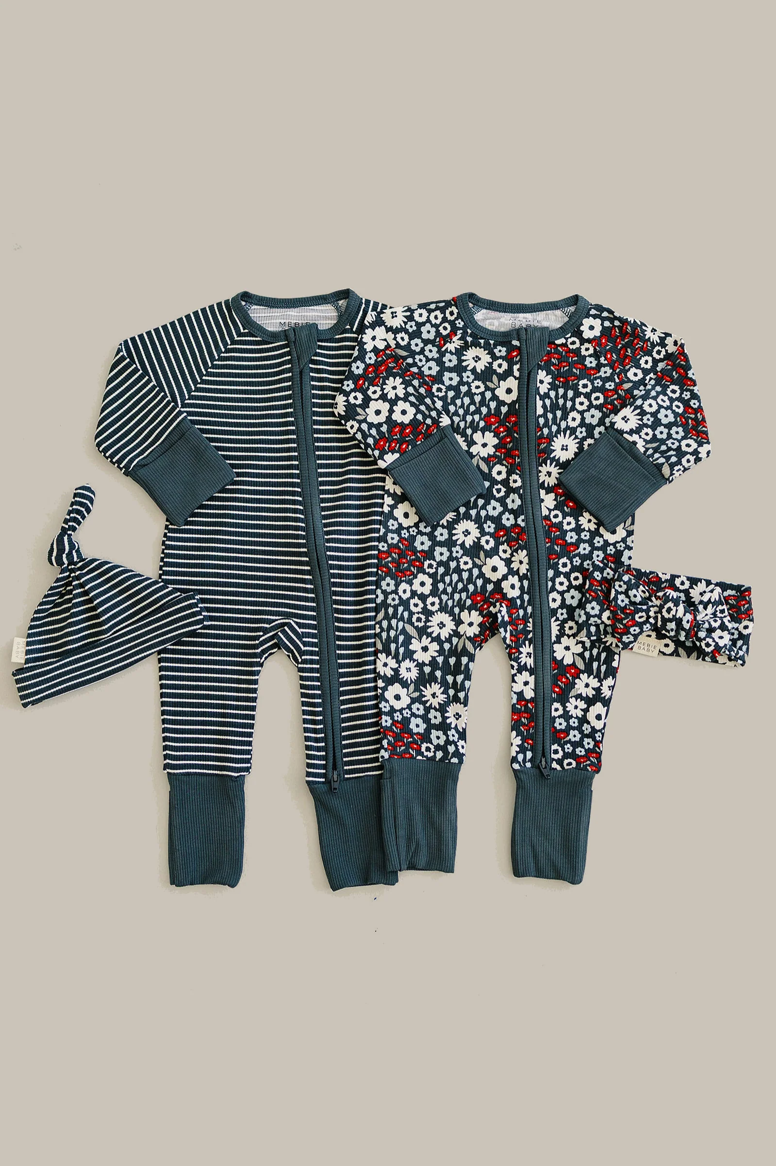 Americana Floral Ribbed Zipper Pajama, Bamboo, Baby - Image 7