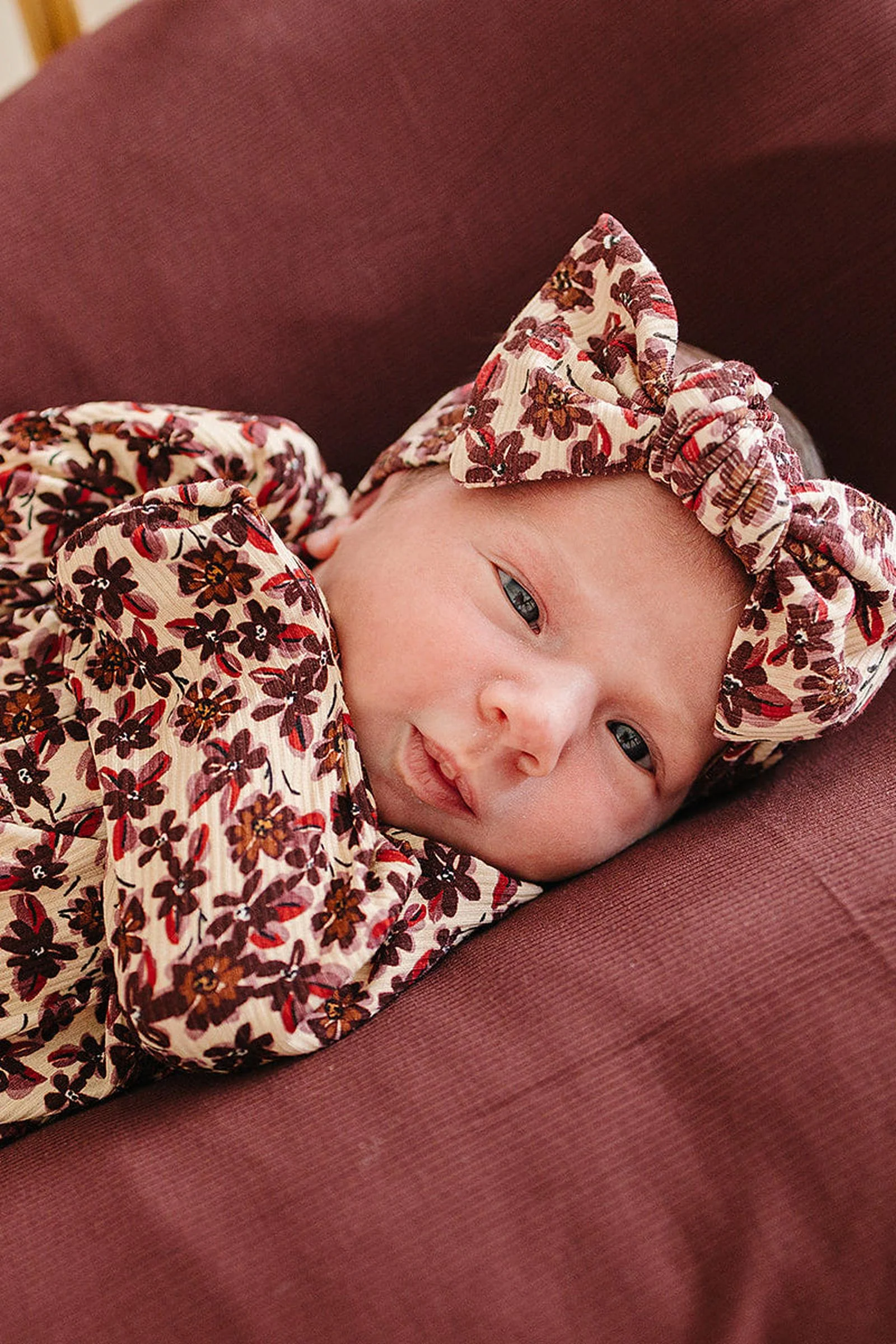 Antique Floral Ribbed Bamboo Knot Gown, Baby Essentials - Image 3