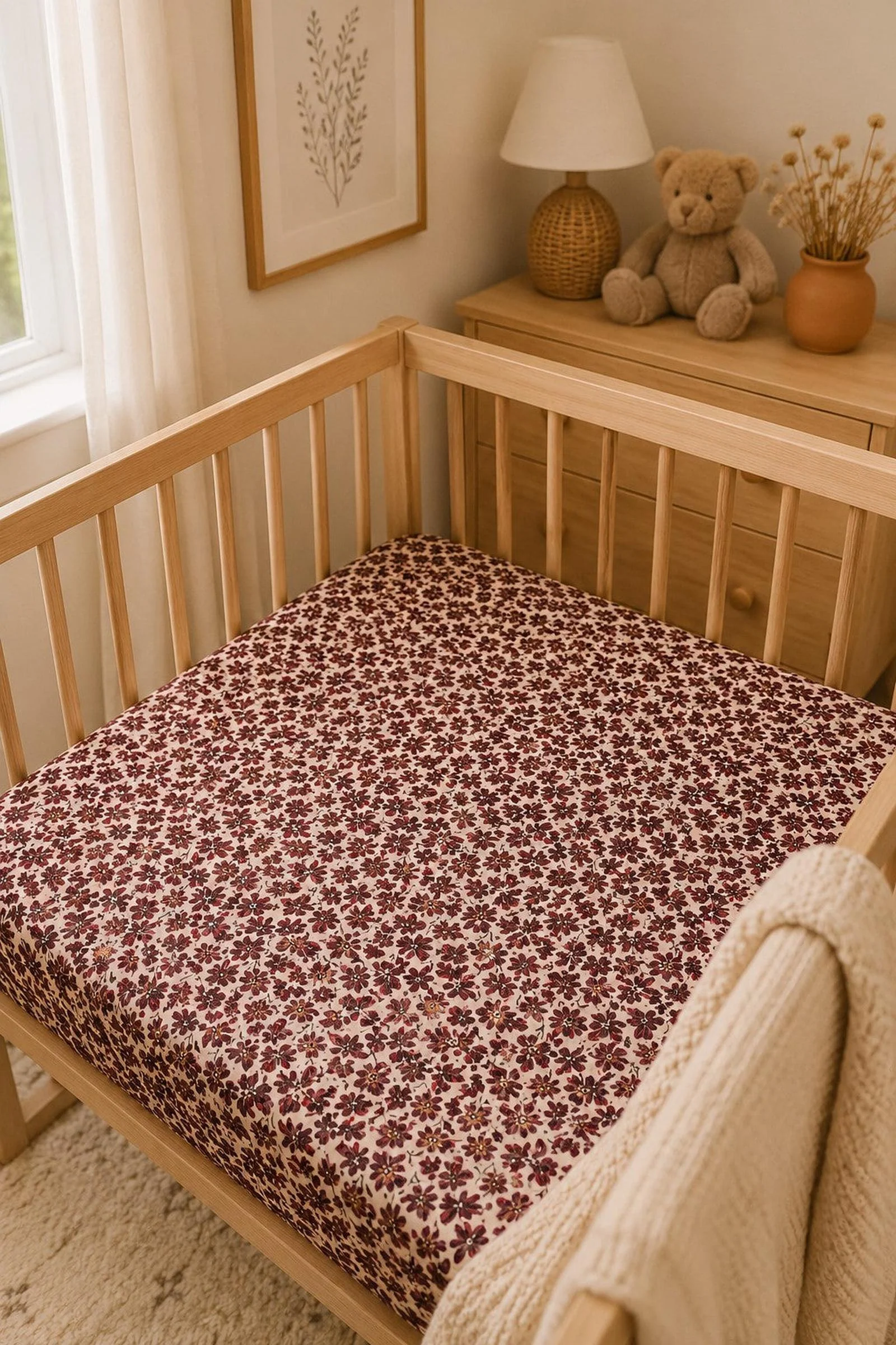 Antique Floral Ribbed Bamboo Stretch Crib Sheet, Baby Essentials