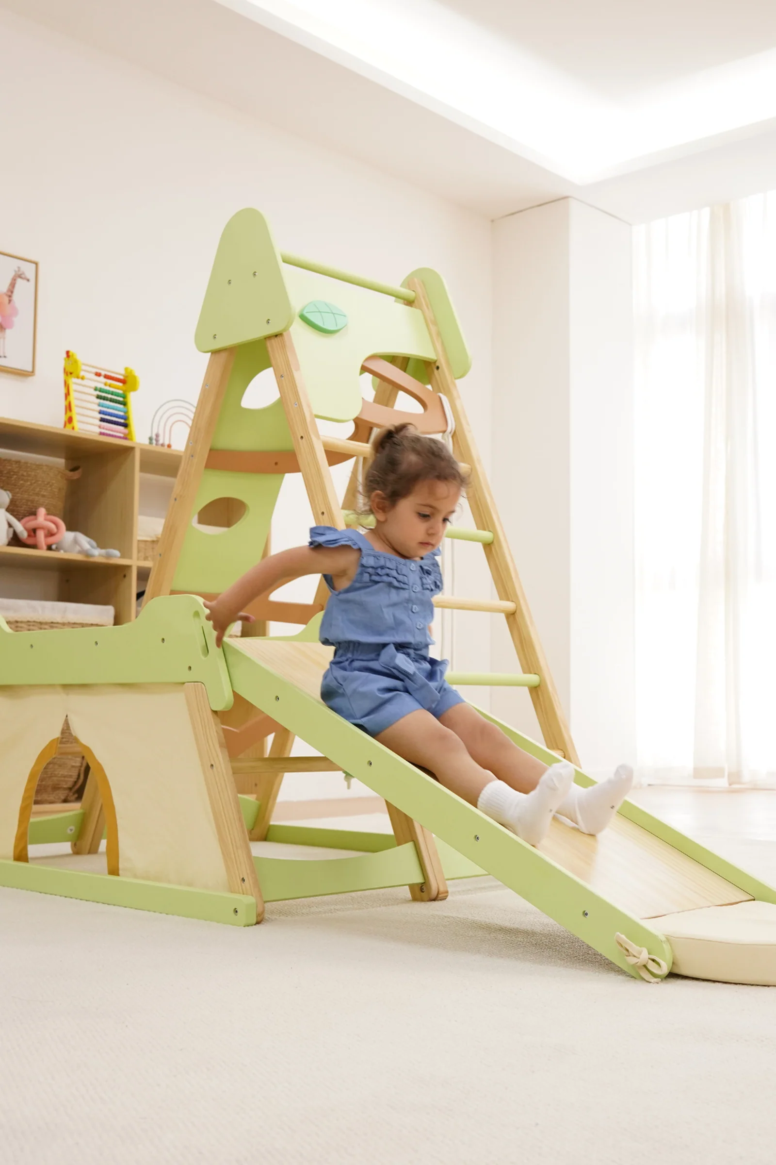 Bush 6 in 1 Wooden Jungle Gym Climber for Toddlers, Indoor Playset with Slide, Rock Wall, Ladder & Swing - Image 5