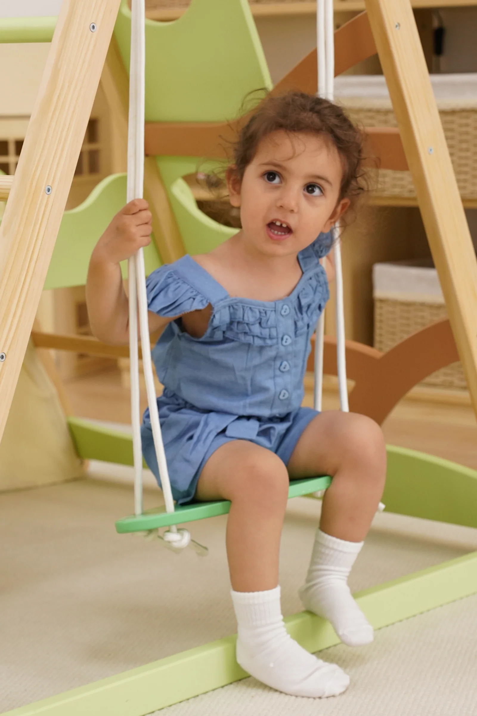 Bush 6 in 1 Wooden Jungle Gym Climber for Toddlers, Indoor Playset with Slide, Rock Wall, Ladder & Swing - Image 6