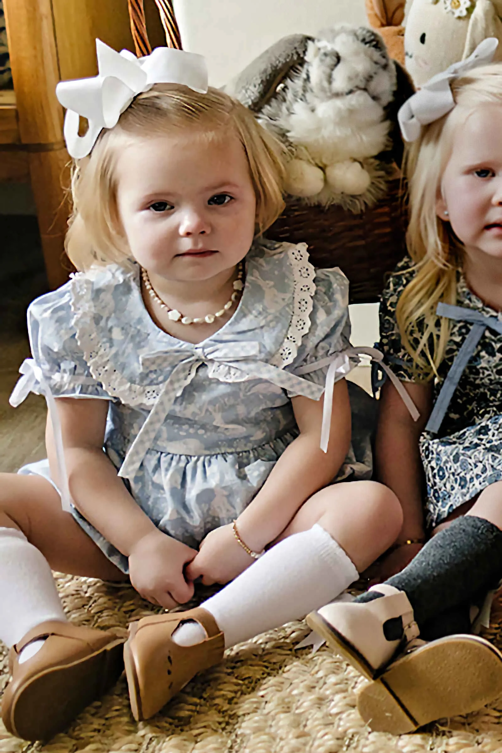 Cotton Blue Bunny Dress with Classic Peter Pan Collar, Sizes 0-10