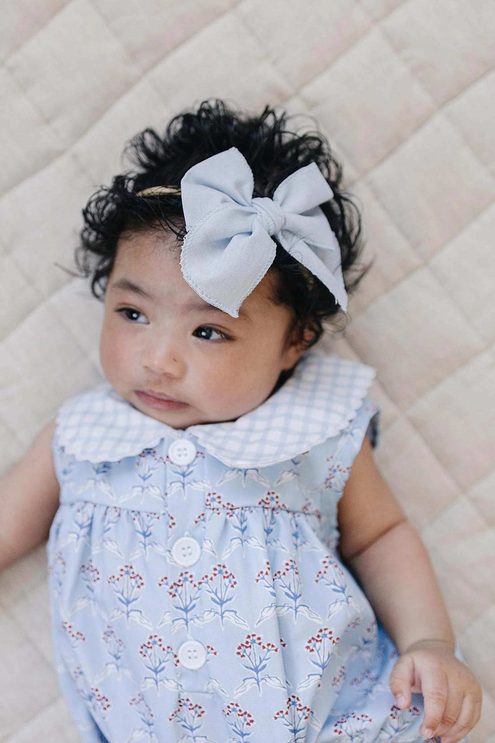 Cotton Blue Meadow Bubble Romper for Baby Girls - Image 3