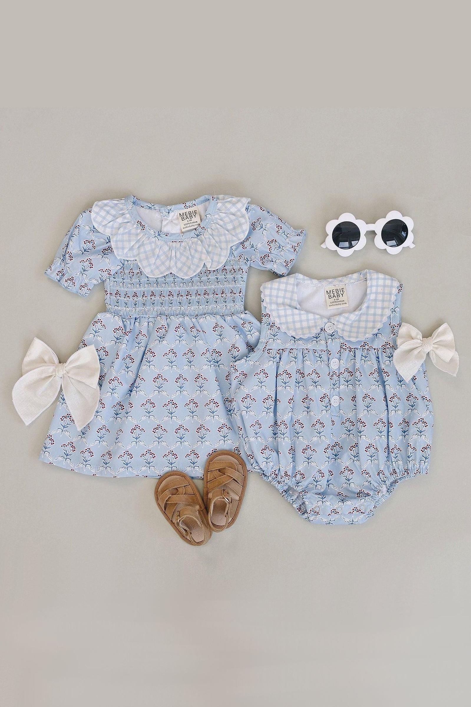 Cotton Blue Meadow Bubble Romper for Baby Girls - Image 4