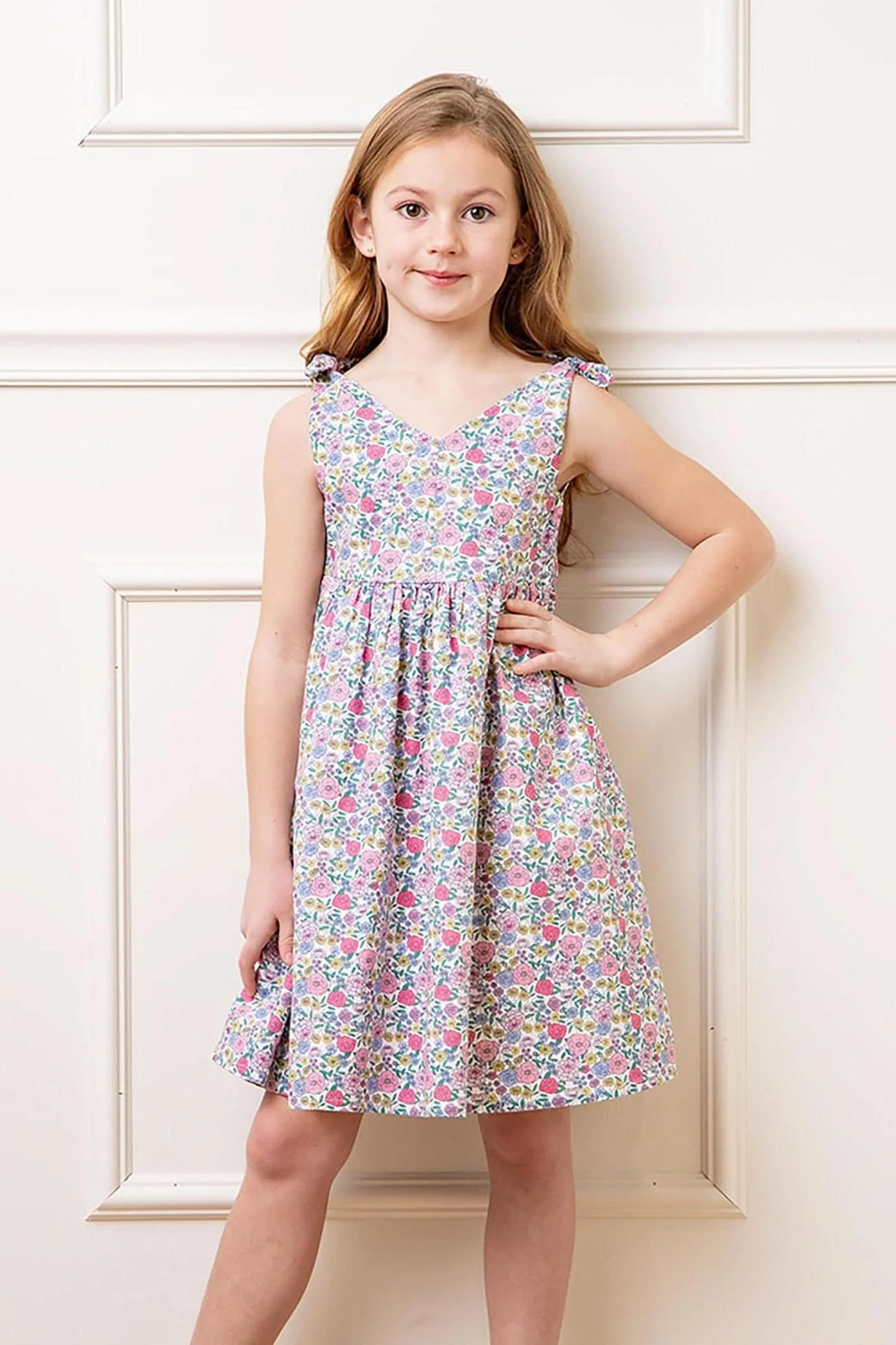 Linen Bow Shoulder Swing Dress for Girls, Floral, Toddler & Kids