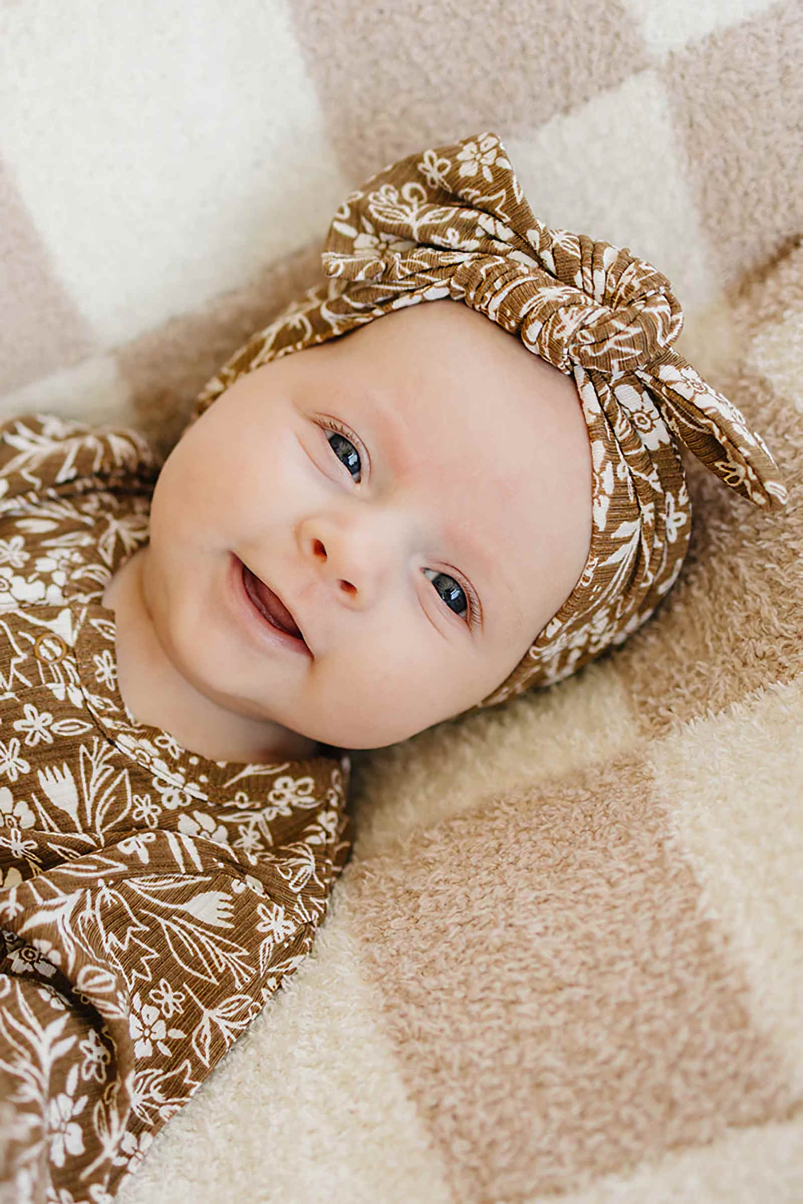 Brown Floral Ribbed Head Wrap, Bamboo, Baby