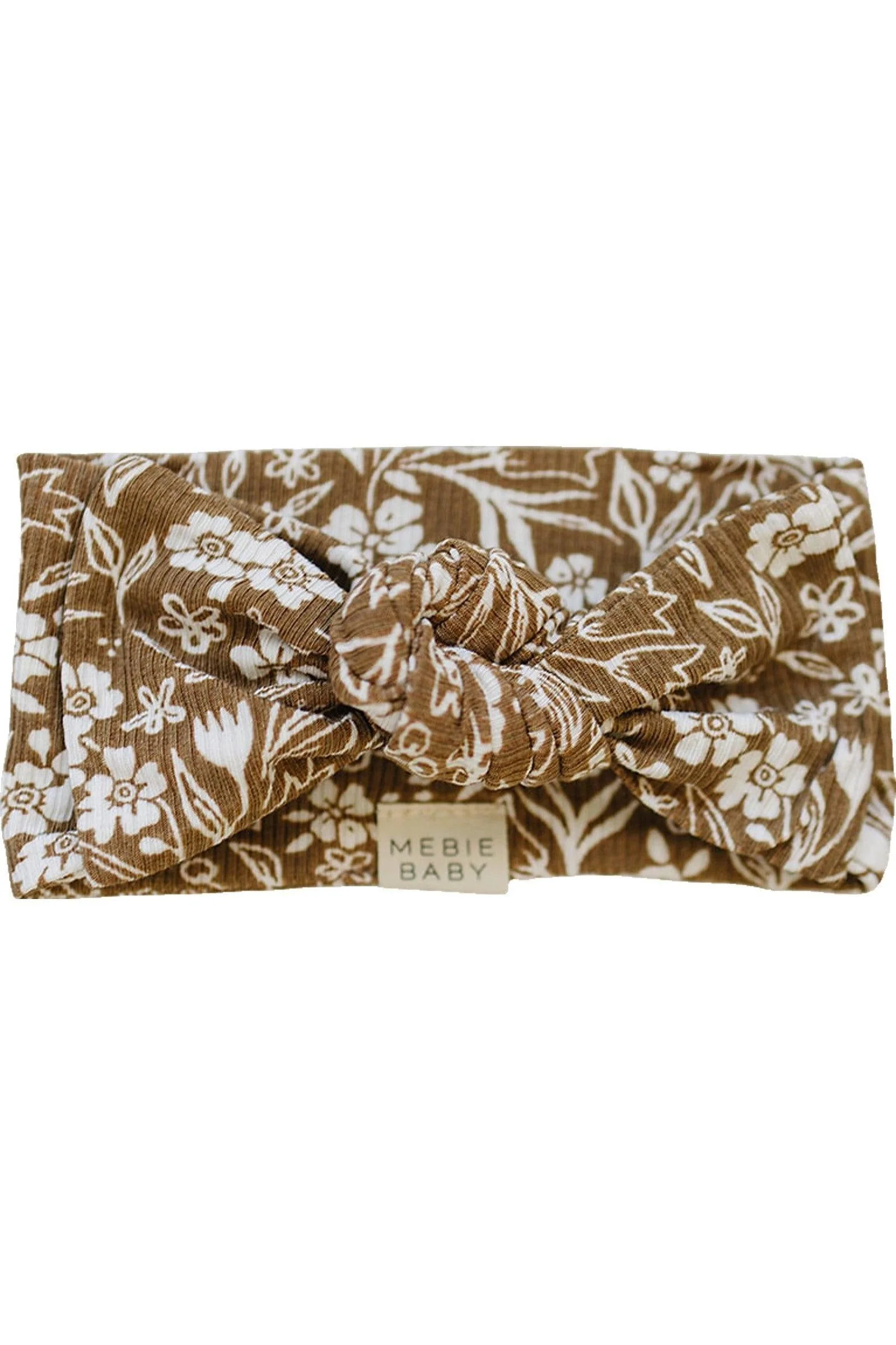 Brown Floral Ribbed Head Wrap, Bamboo, Baby - Image 2