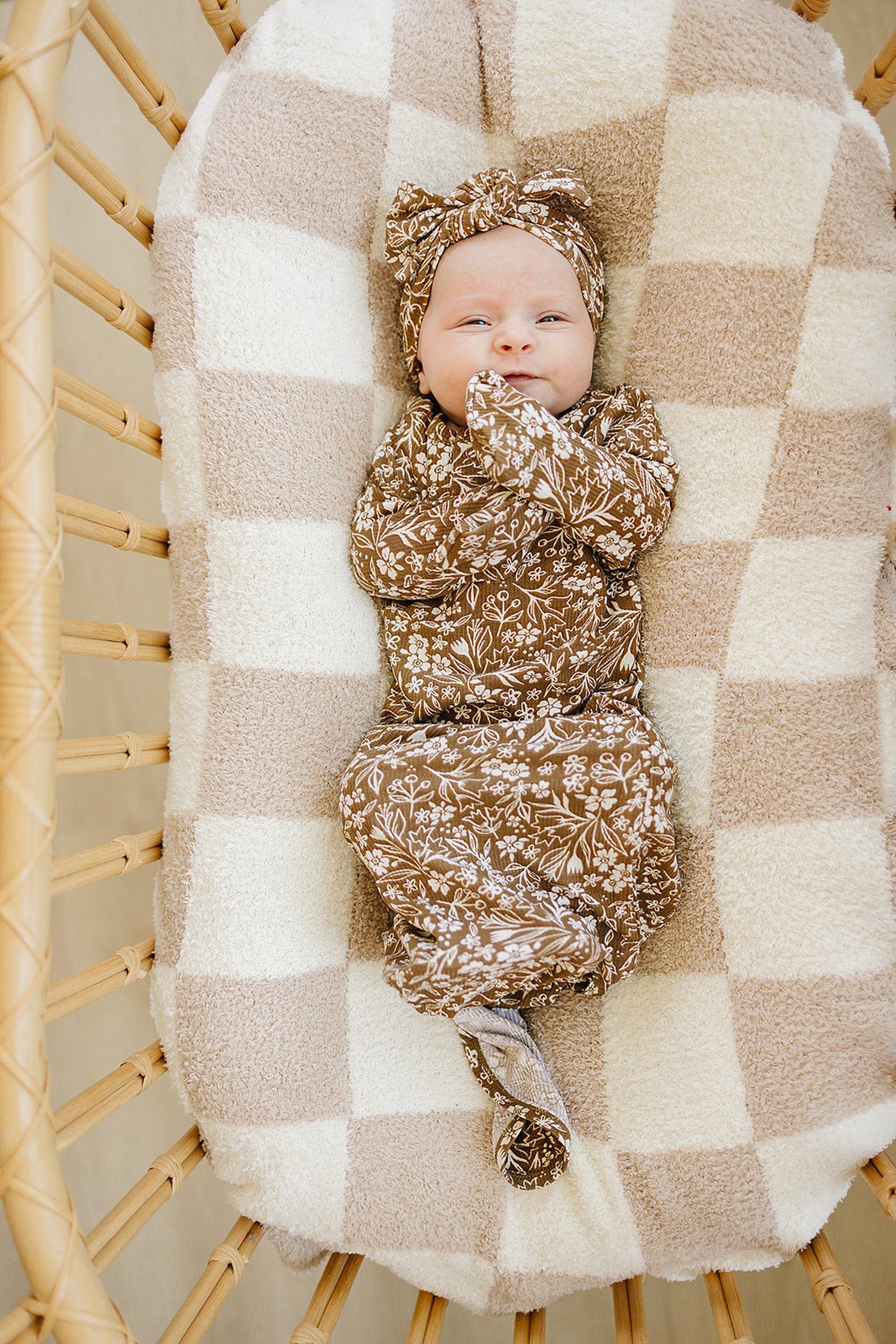 Brown Floral Ribbed Head Wrap, Bamboo, Baby - Image 4