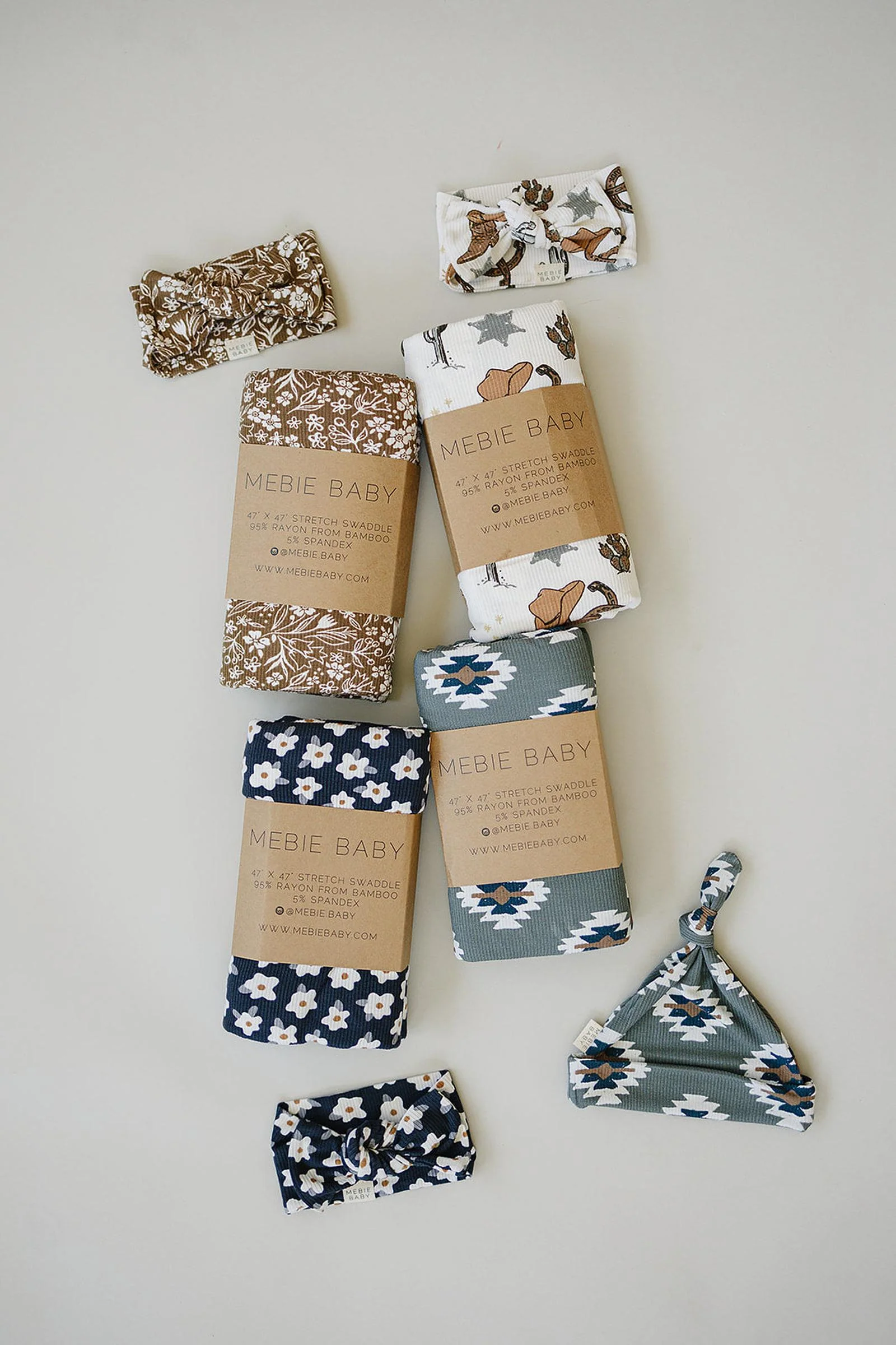 Brown Floral Ribbed Head Wrap, Bamboo, Baby - Image 5