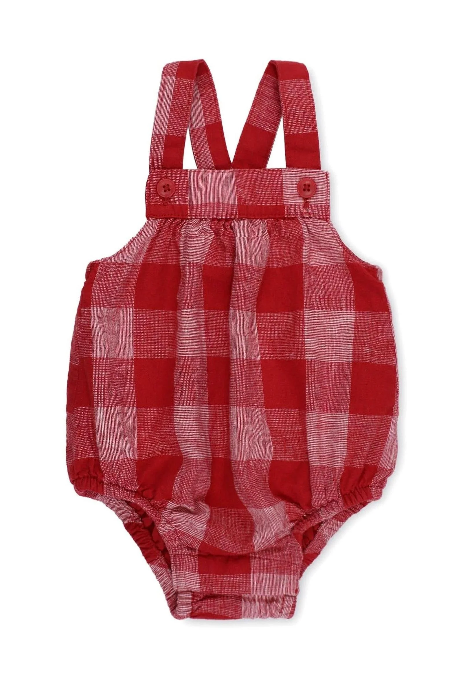 Organic Cotton Seersucker Bubble Romper, Red Pencil Check, Baby - Image 2