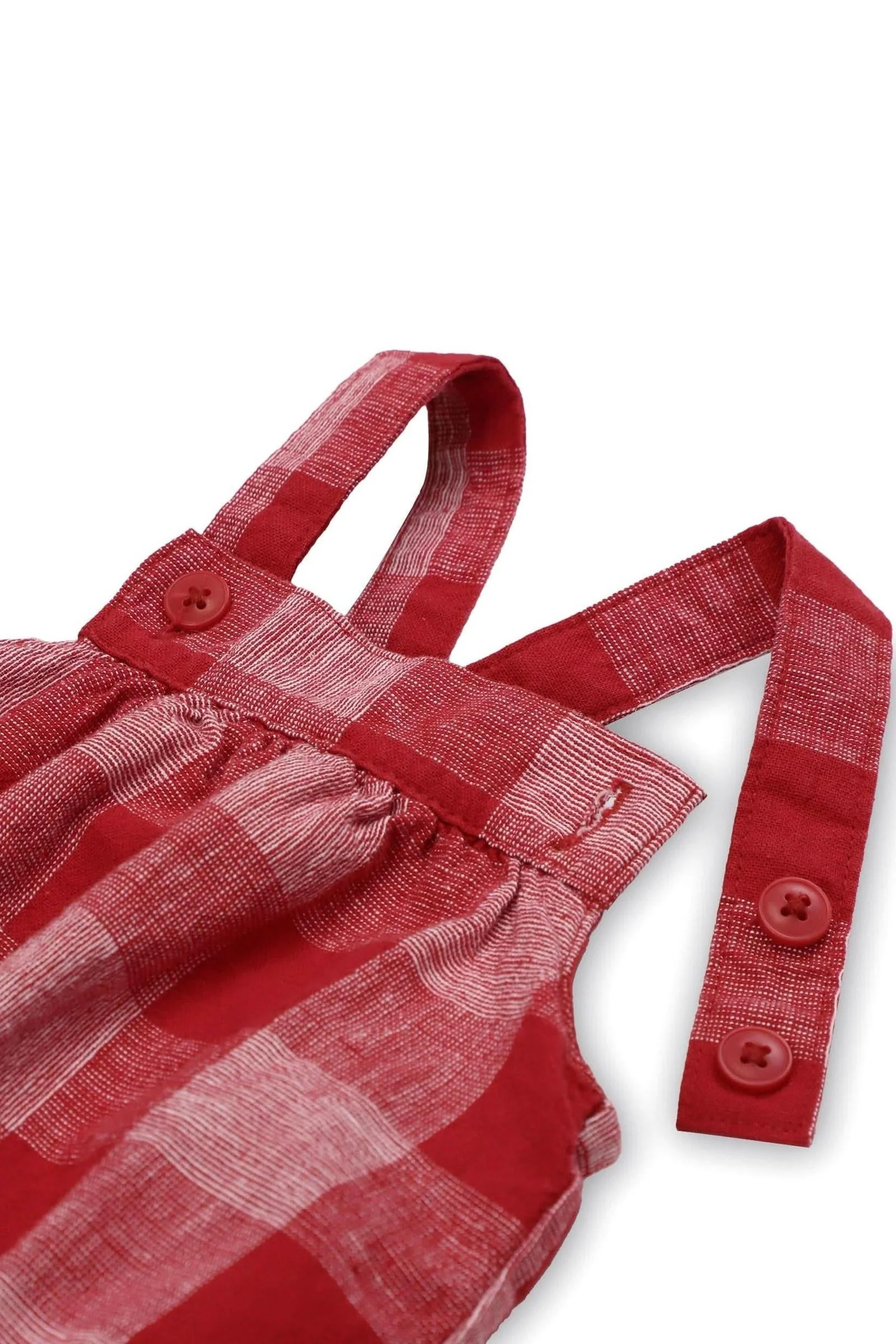 Organic Cotton Seersucker Bubble Romper, Red Pencil Check, Baby - Image 4