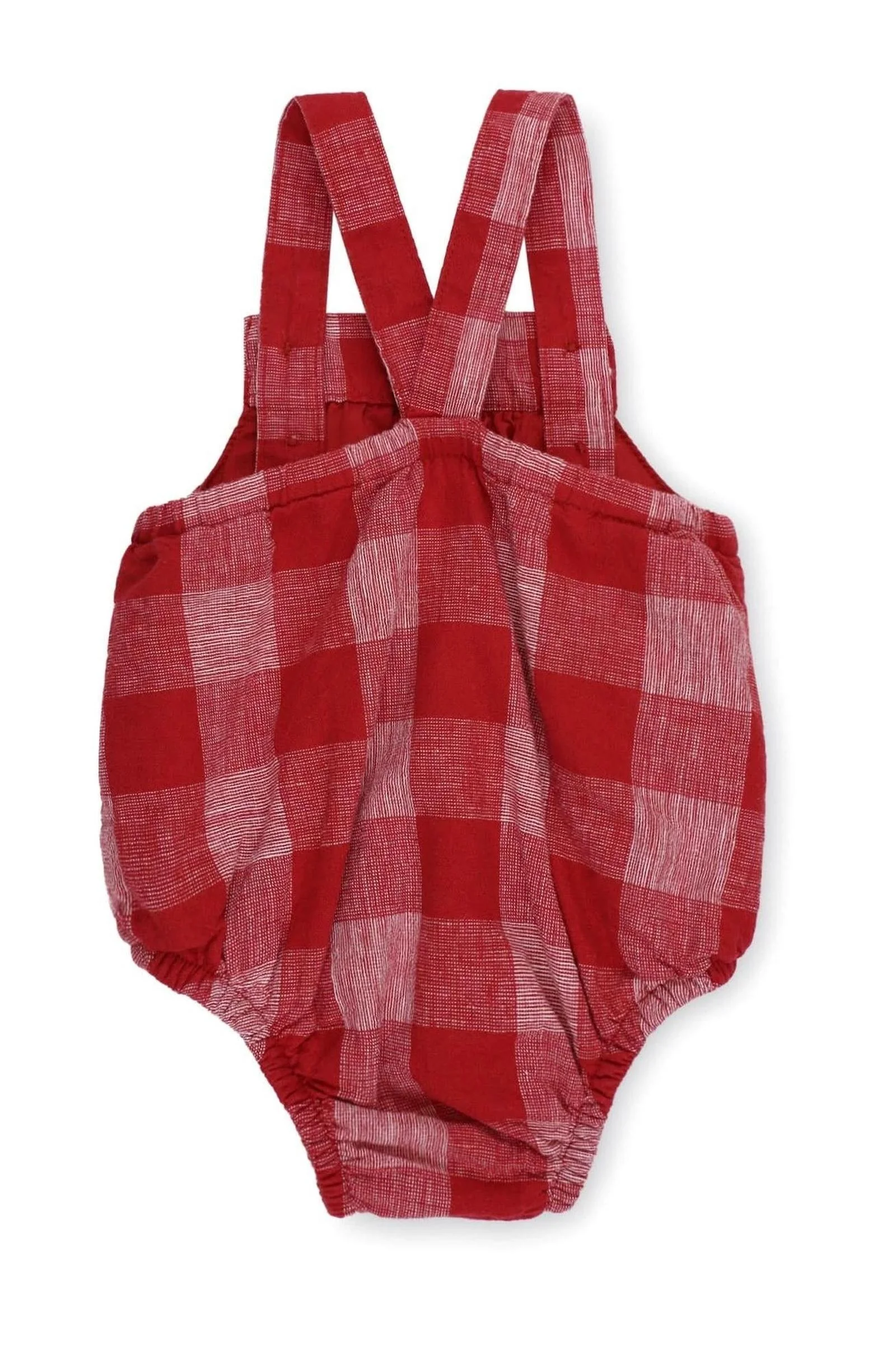 Organic Cotton Seersucker Bubble Romper, Red Pencil Check, Baby - Image 5