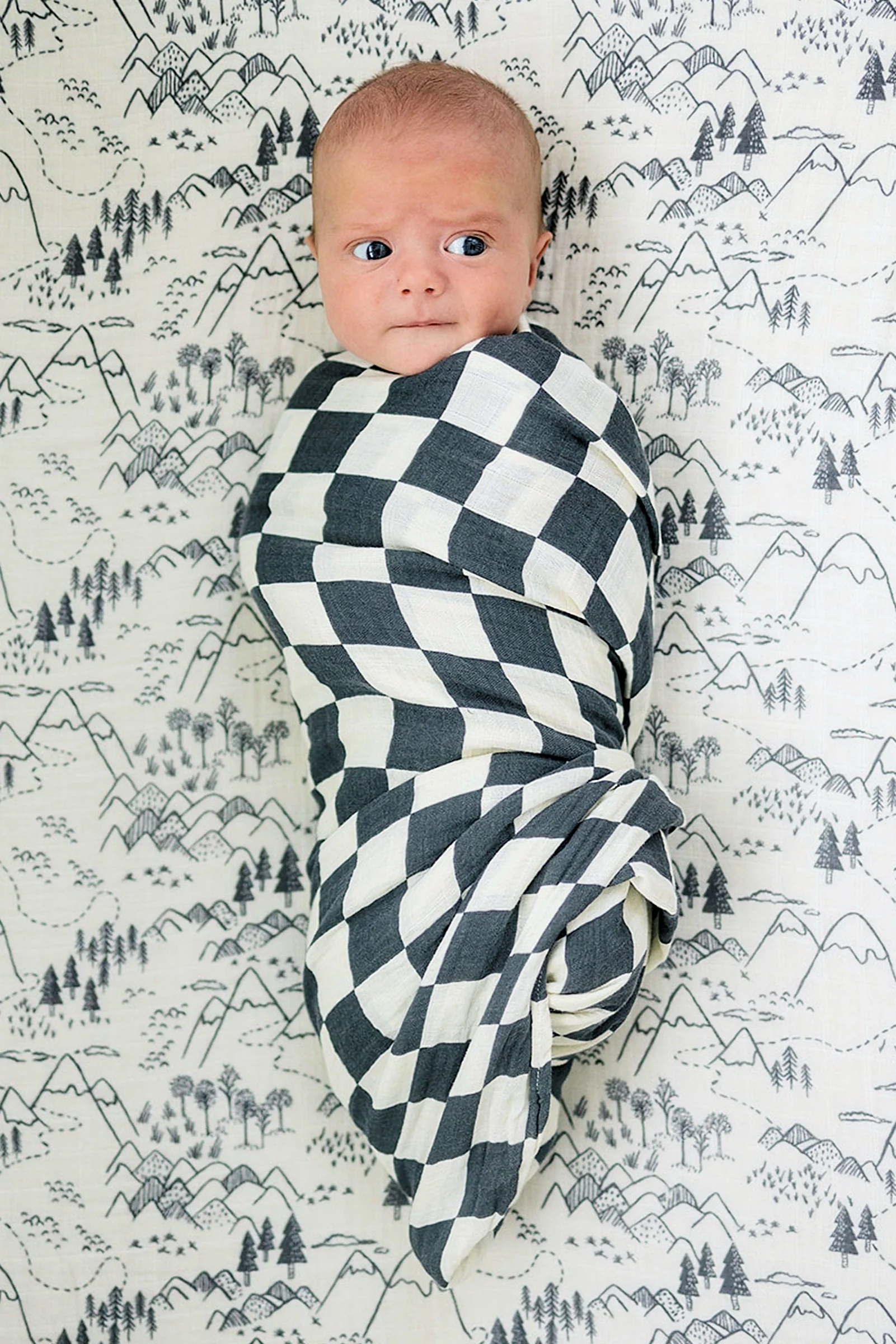 Charcoal Checkered Muslin Swaddle Blanket, Baby Essentials, Gender Neutral, Cotton