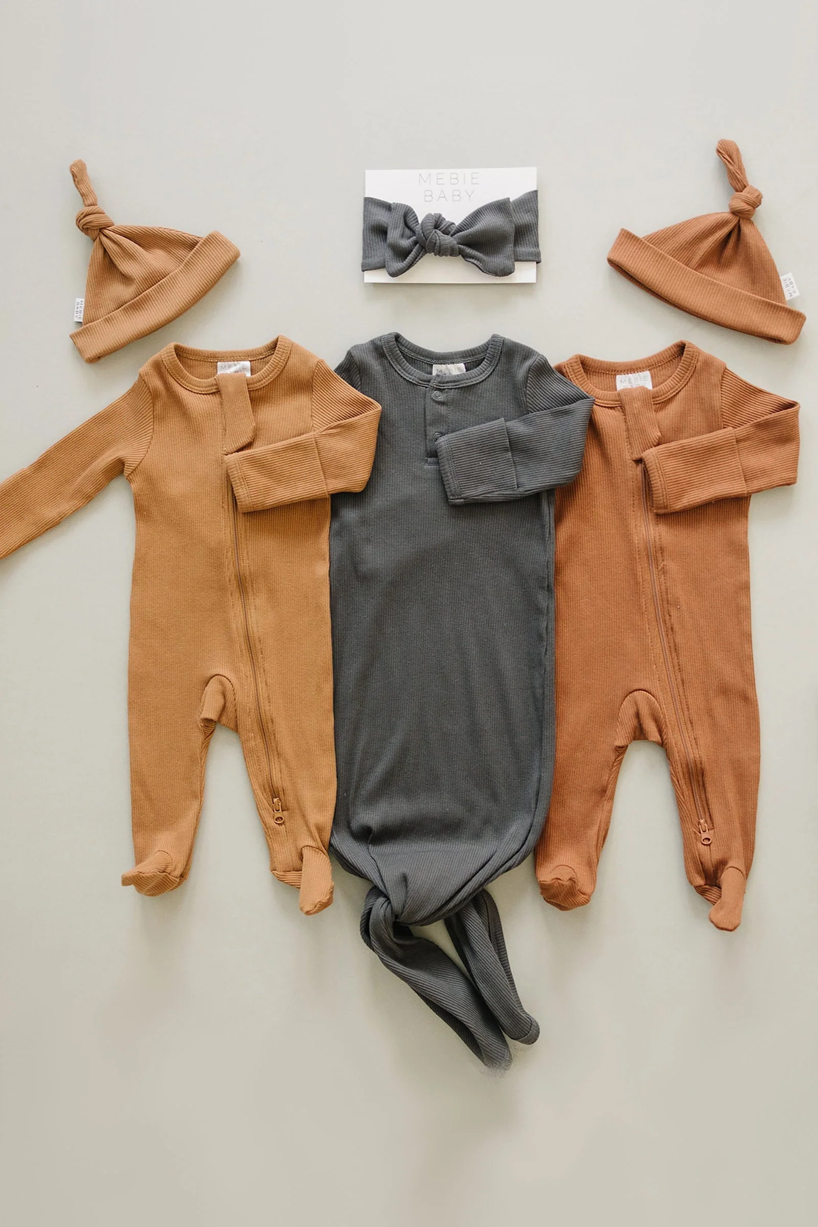 Charcoal Ribbed Baby Knot Gown, Baby Essentials, Organic Cotton - Image 4