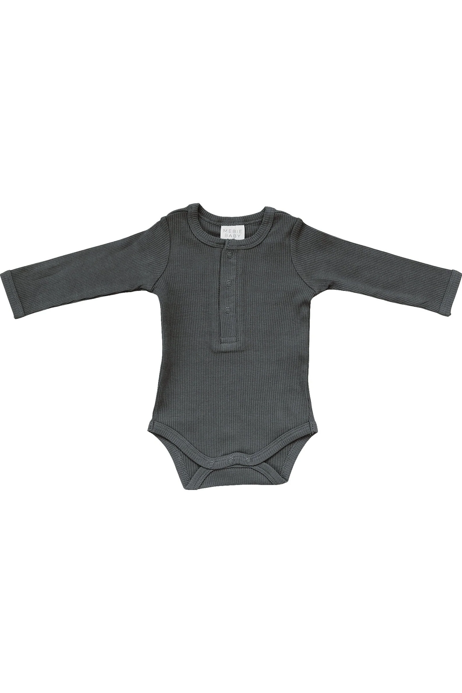Charcoal Organic Snap Long Sleeve Ribbed Bodysuit, Baby Essentials, Cotton - Image 2
