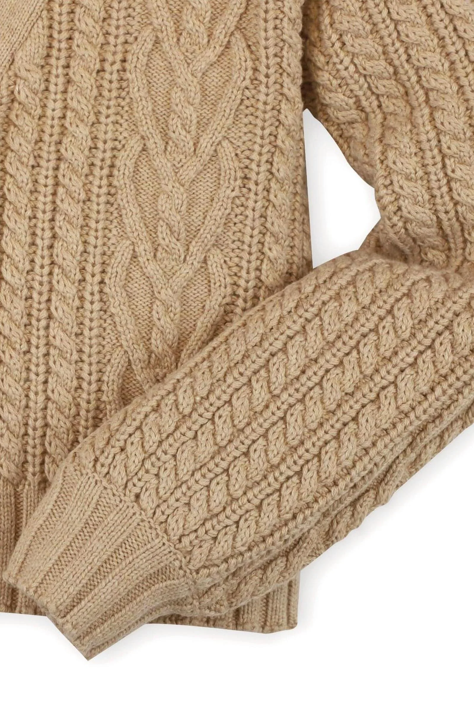 Organic Cotton Chunky Cable Cardigan for Babies, Camel - Image 4