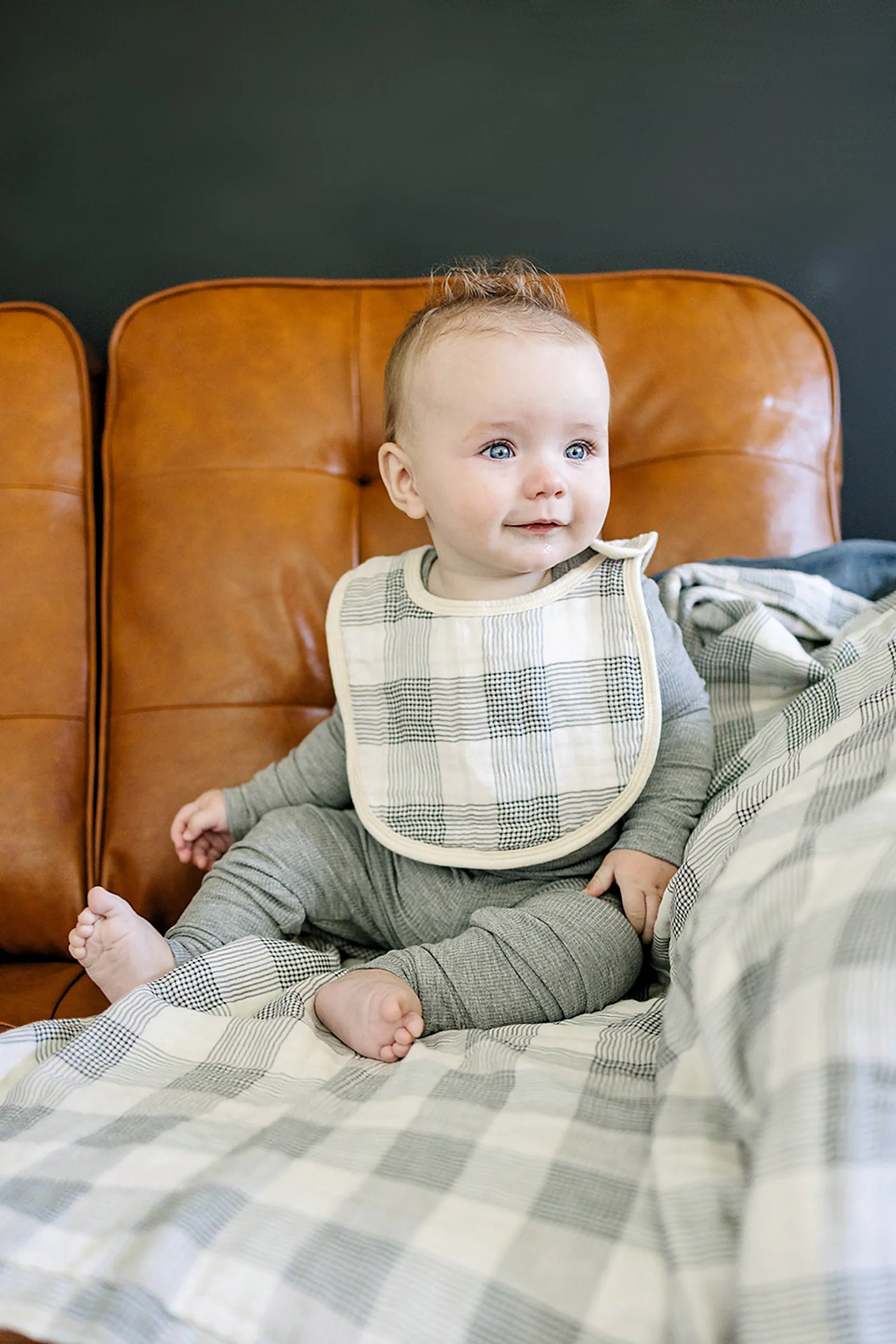 Coastal Plaid Classic Muslin Bib, 100% Cotton, Baby Essentials - Image 4