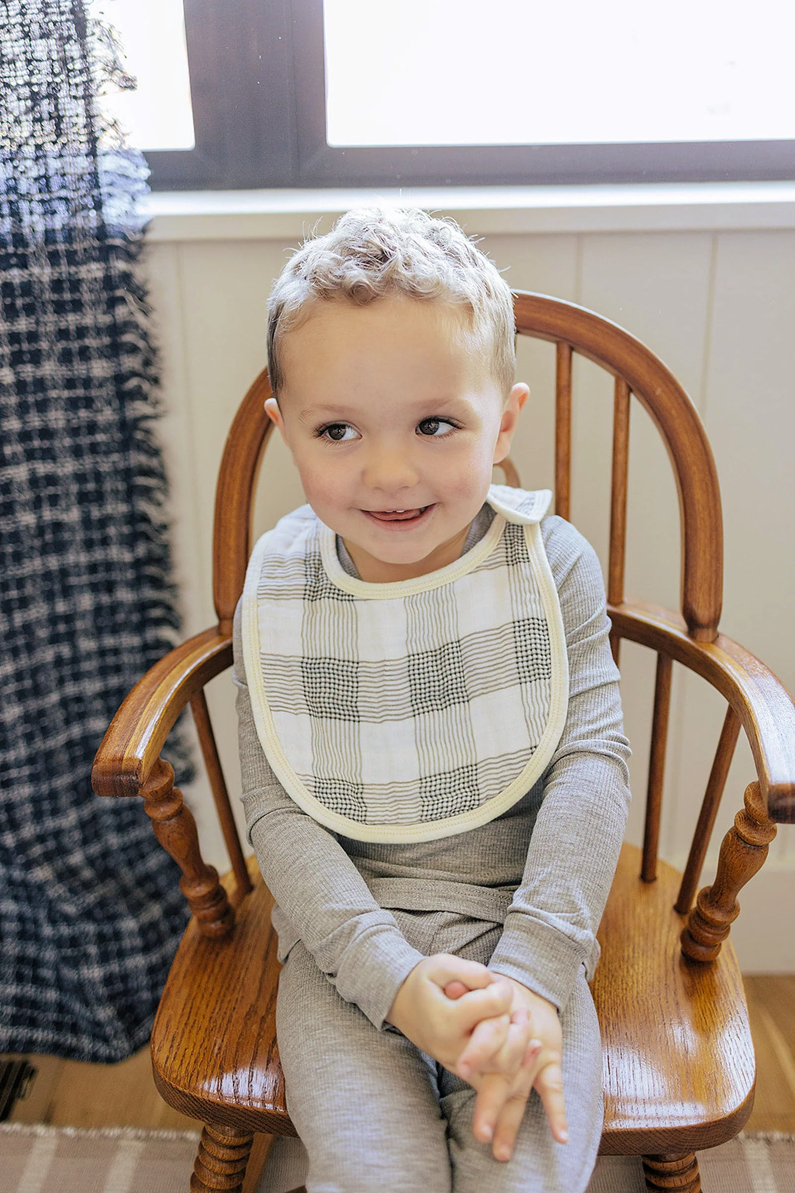 Coastal Plaid Classic Muslin Bib, 100% Cotton, Baby Essentials - Image 5