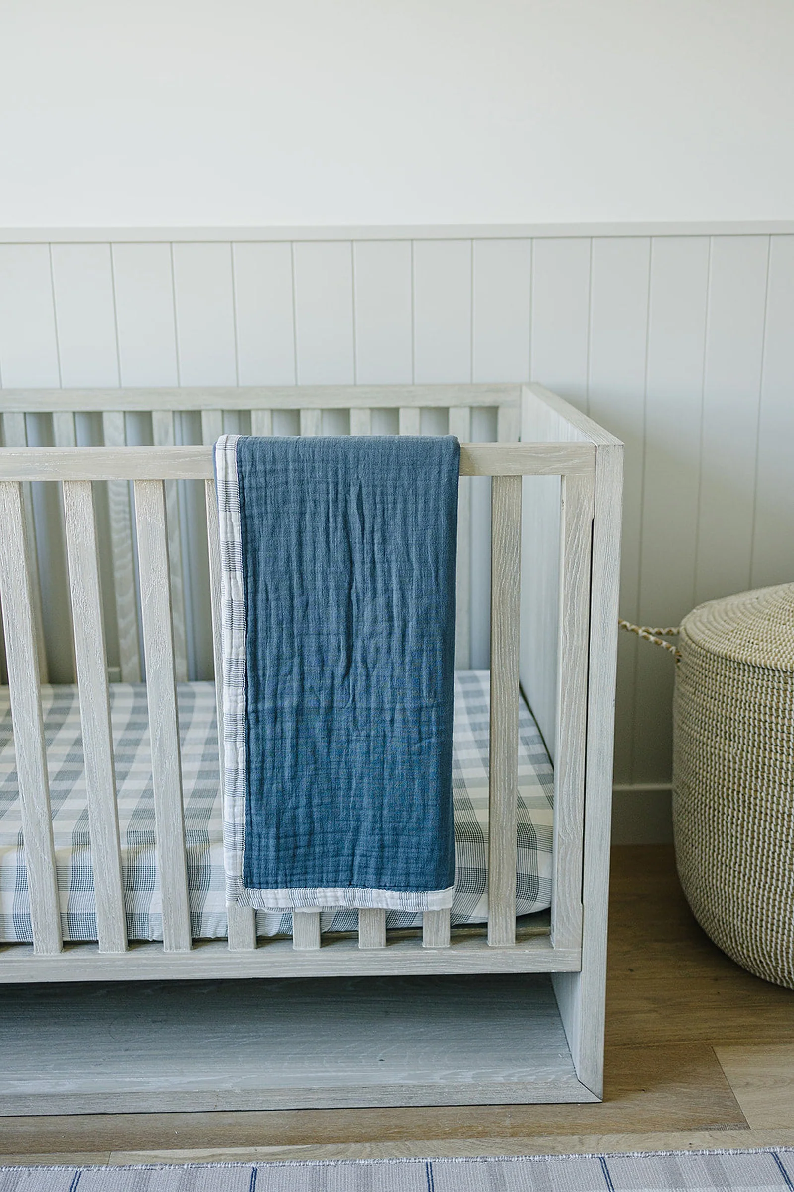 Coastal Plaid Muslin Crib Sheet, 100% Cotton, Baby Essentials - Image 4