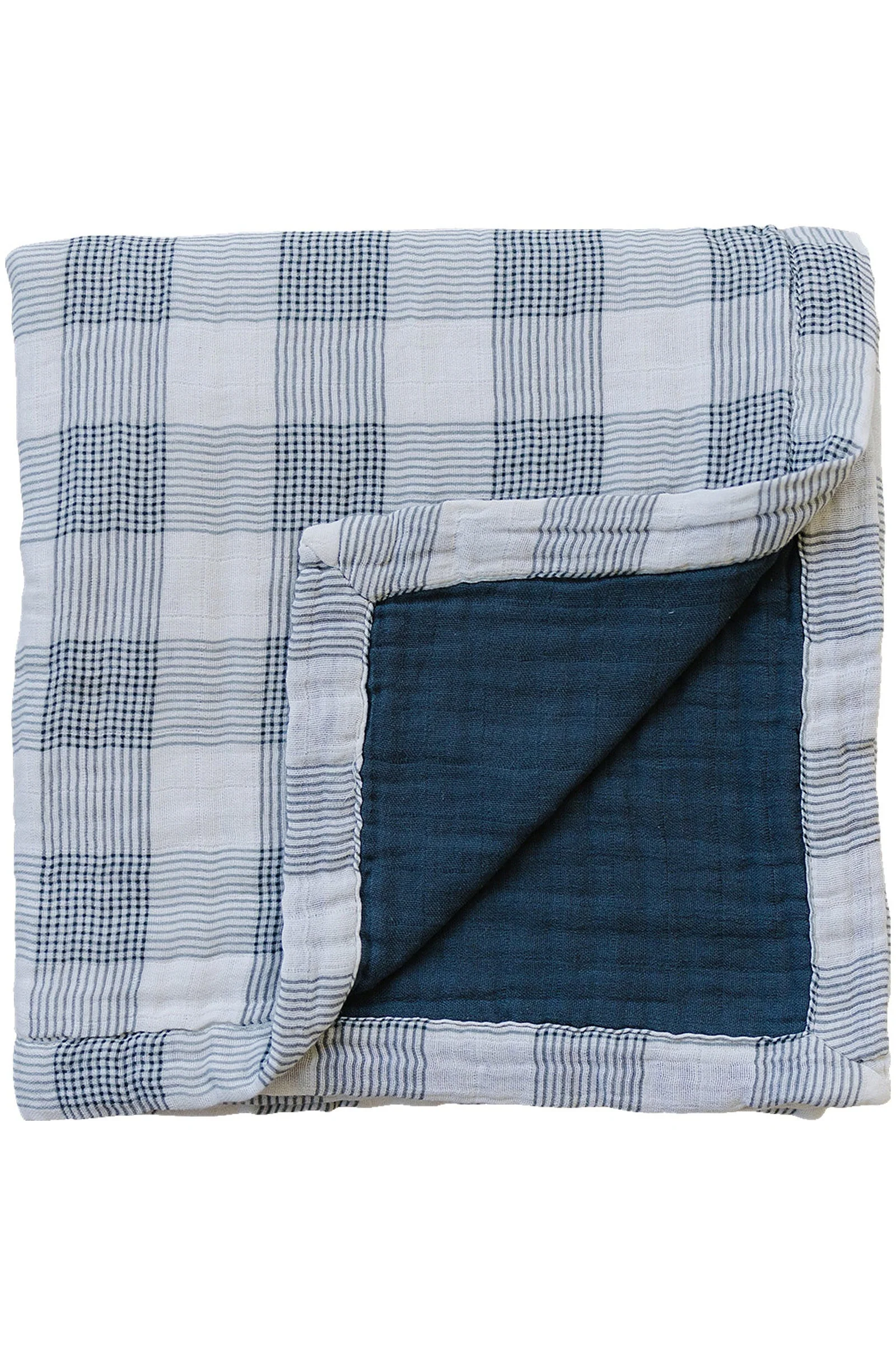 Coastal Plaid + Navy Crib Lightweight Muslin Crib Quilt, 100% Cotton, Baby Essentials - Image 2