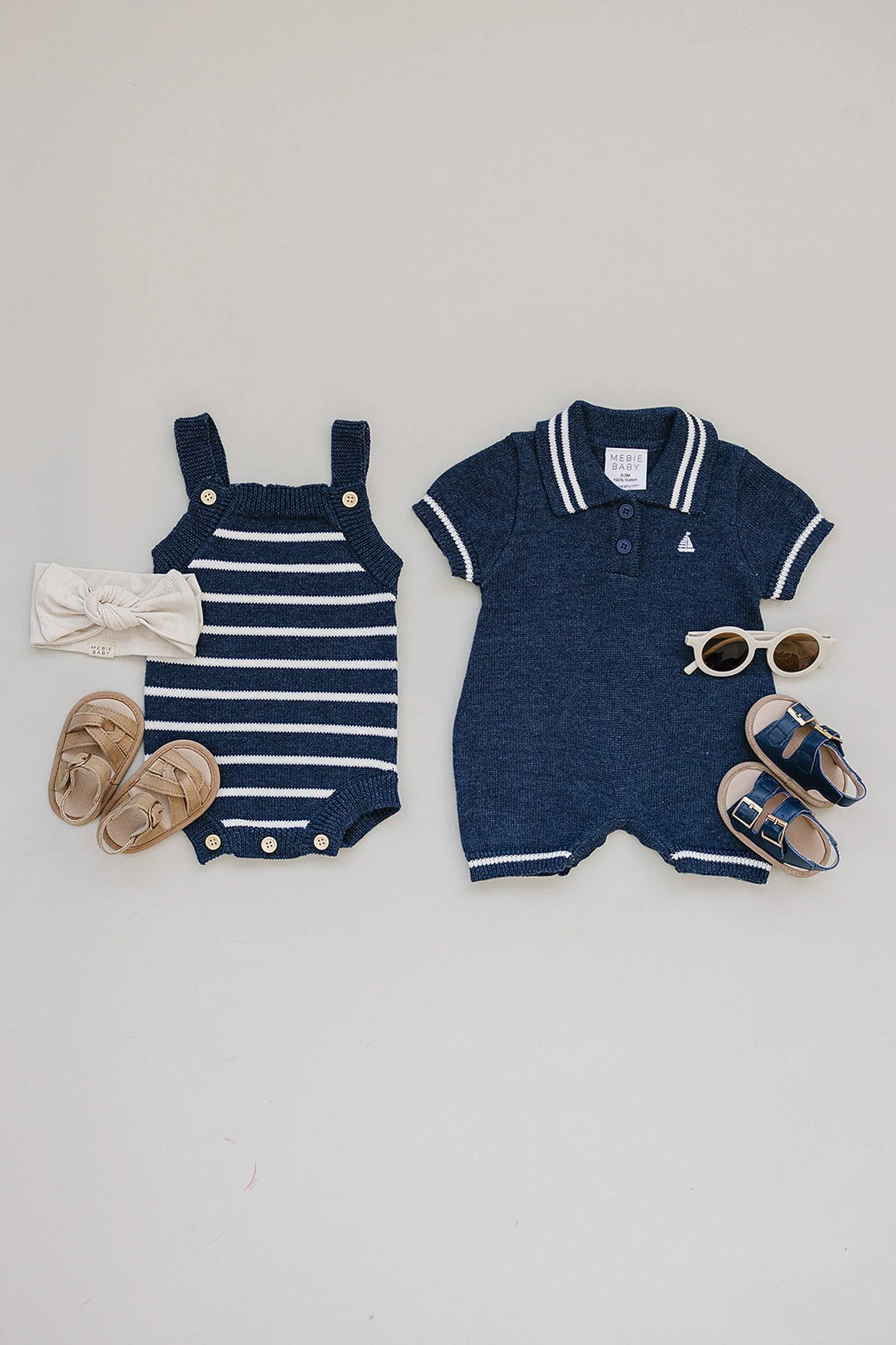 Collared Sailboat Knit Short Romper for Baby Boys, Navy, Cotton - Image 6