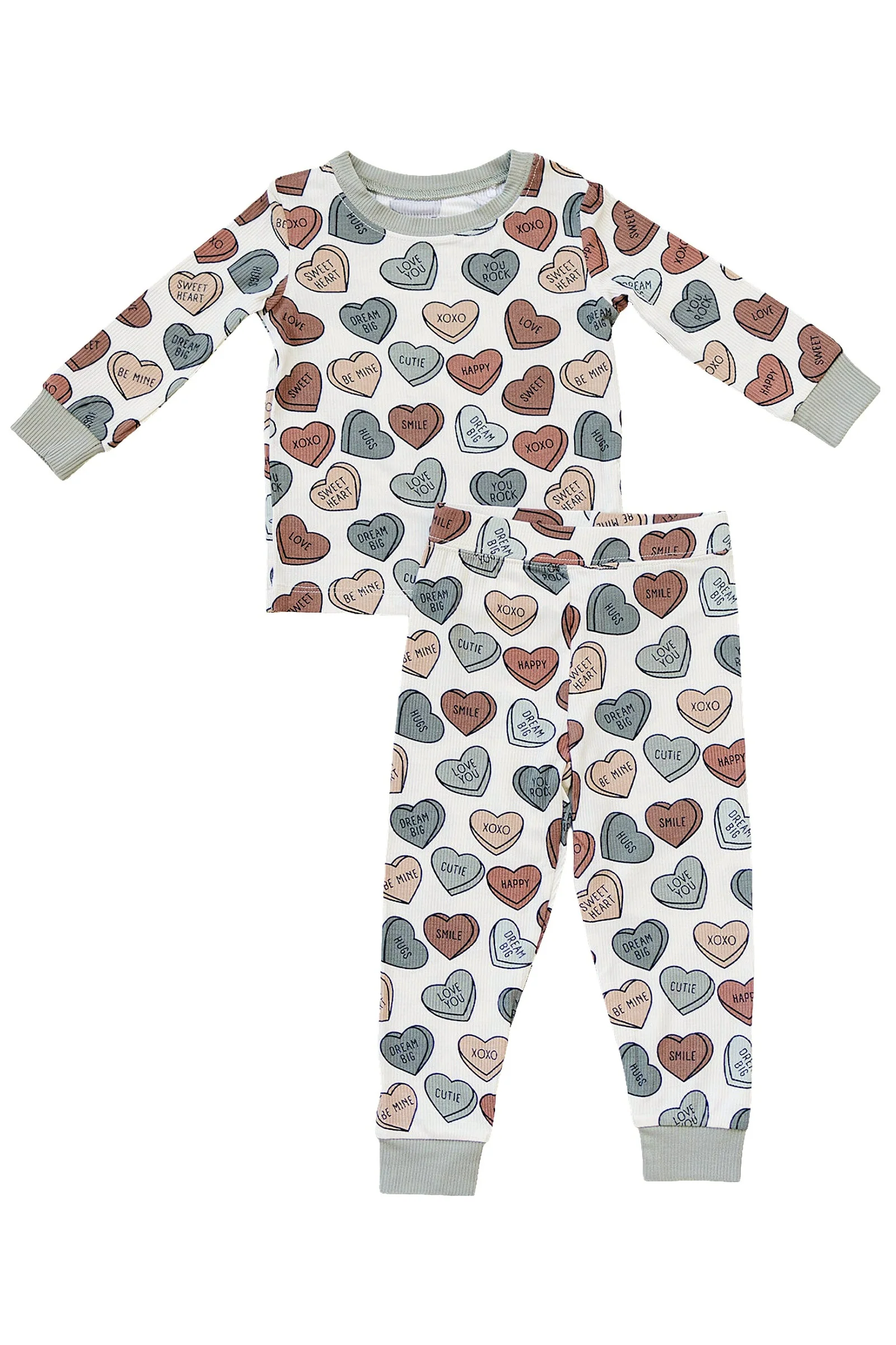 Conversation Hearts Ribbed Cozy Pajama Set, Bamboo, Baby Essentials - Image 3