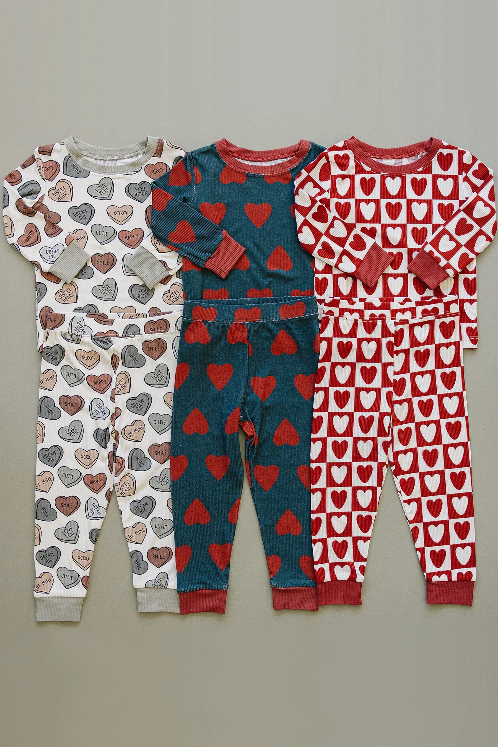 Checkered Hearts Ribbed Cozy Pajama Set, Bamboo, Family Matching Outfits - Image 3