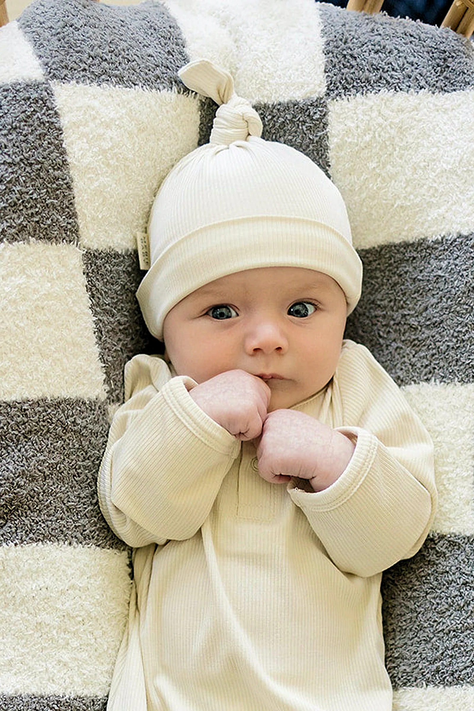 Cream Ribbed Knot Hat, Bamboo, Newborn, Baby Essentials