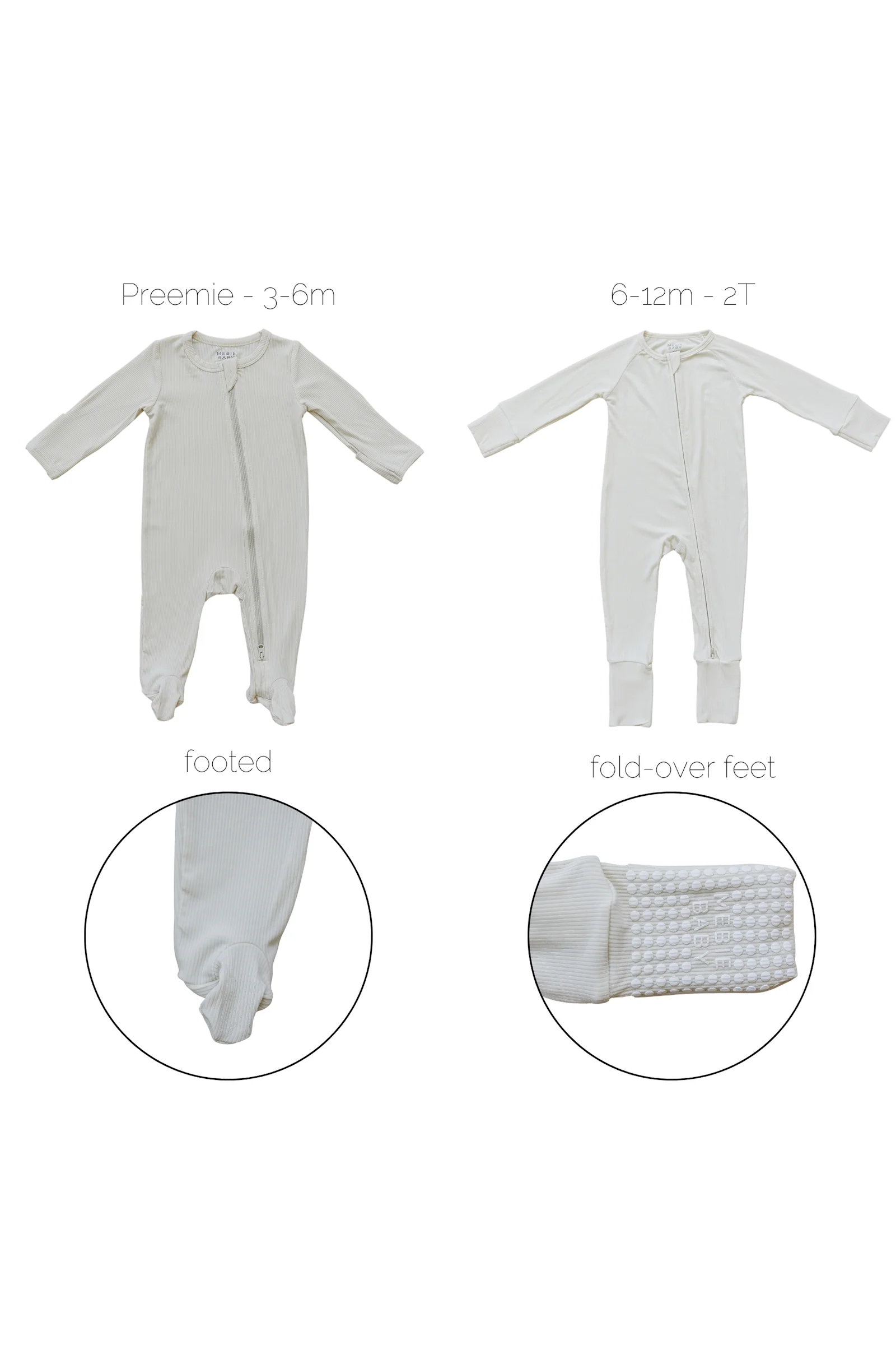 Cream Ribbed Zipper Pajama, Bamboo, Preemie, Baby Essentials - Image 2
