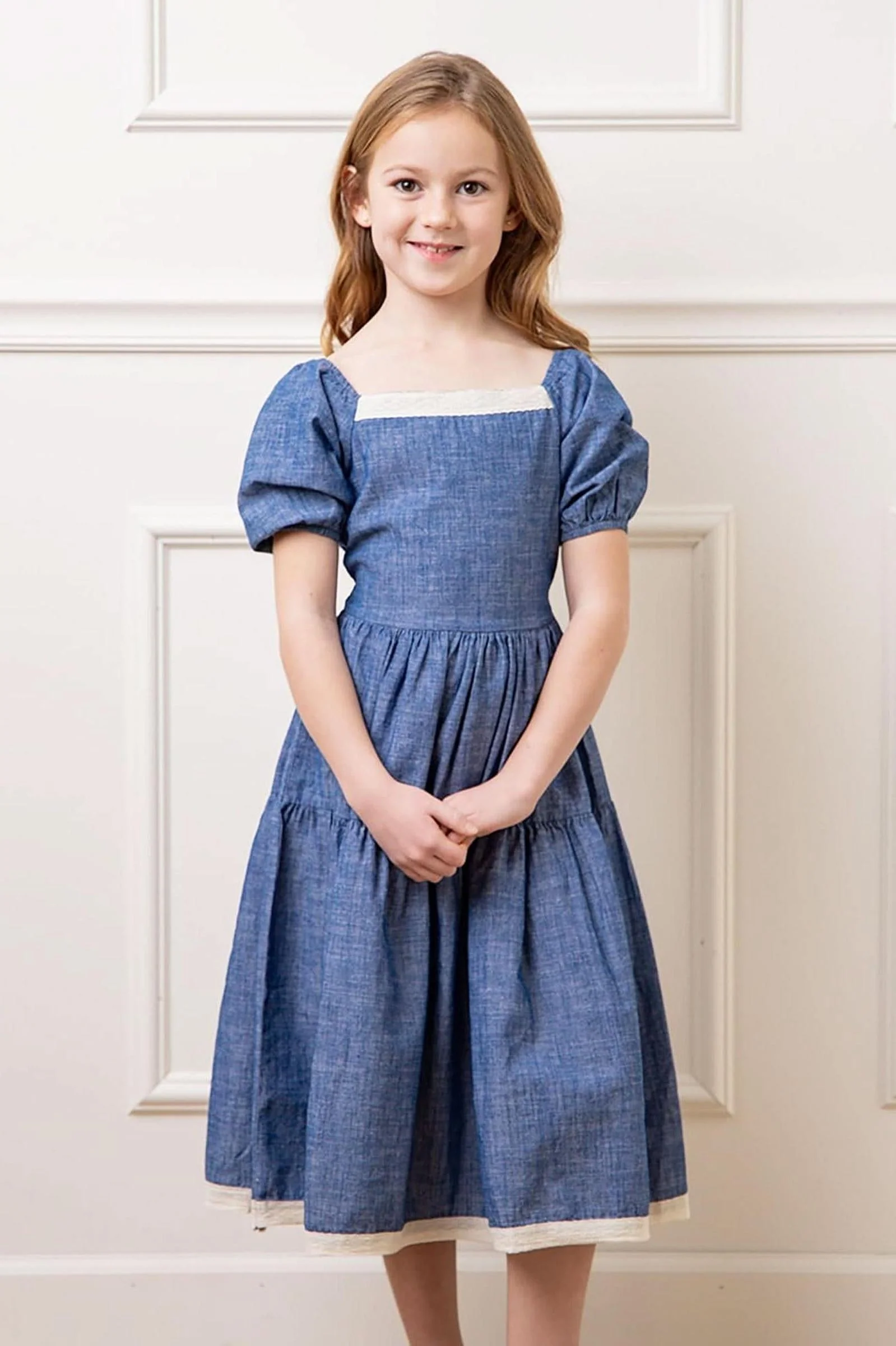 Crochet Trim Organic Cotton Dress for Girls, Chambray, Toddler & Kids, Family Matching Outfits