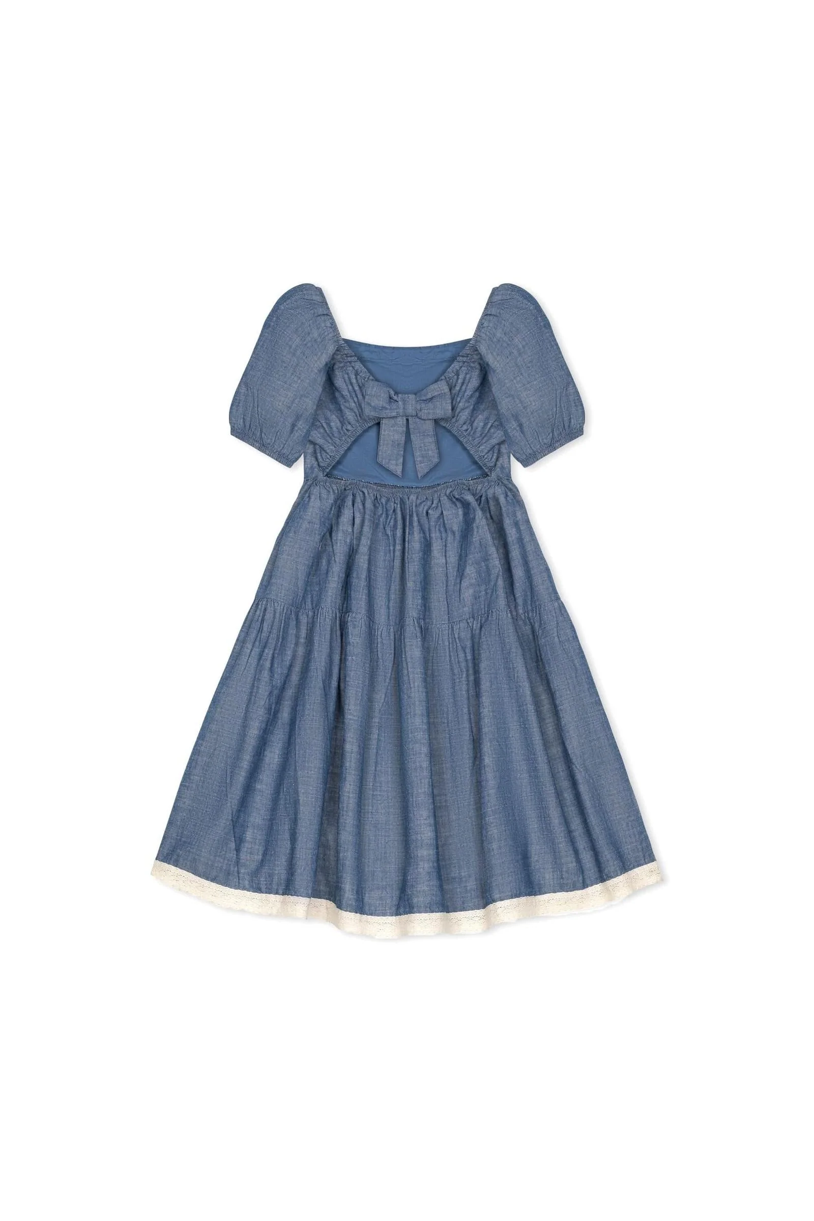 Crochet Trim Organic Cotton Dress for Girls, Chambray, Toddler & Kids, Family Matching Outfits - Image 9