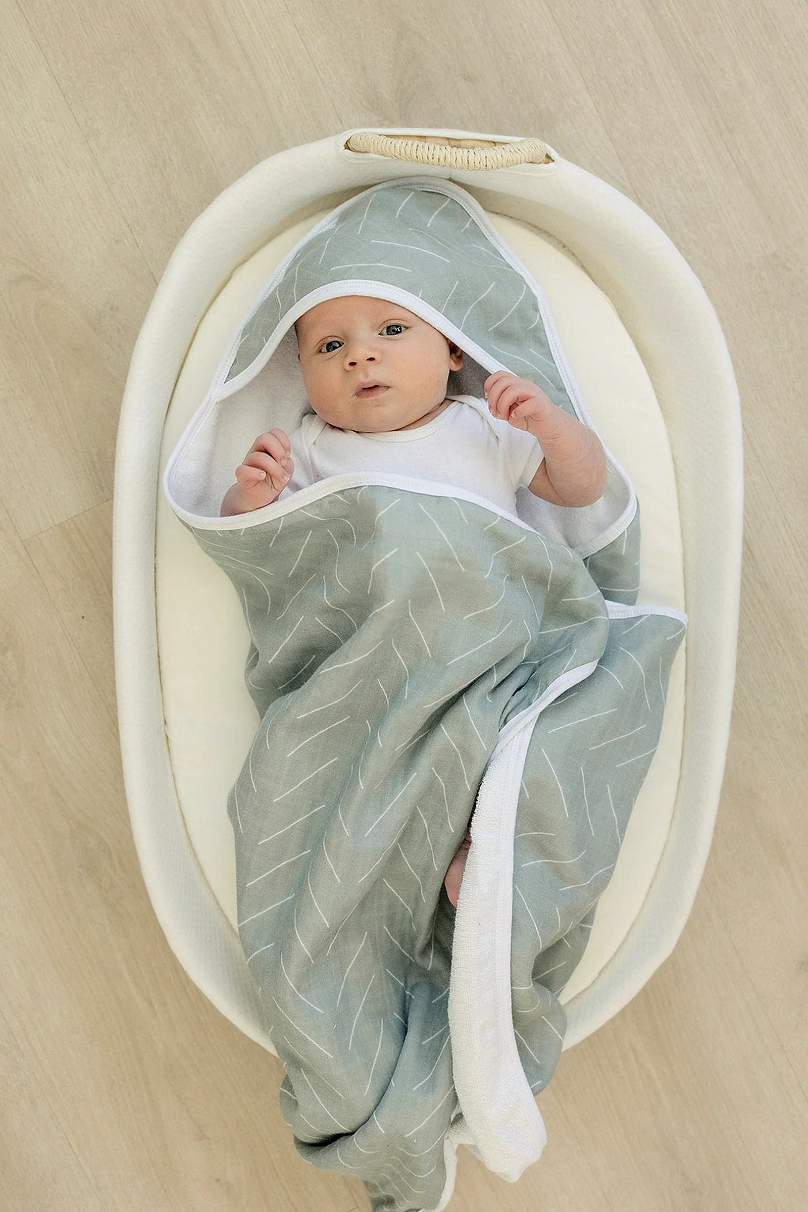 Desert Sage Muslin Hooded Towel, 100% Cotton, Baby Essentials - Image 4