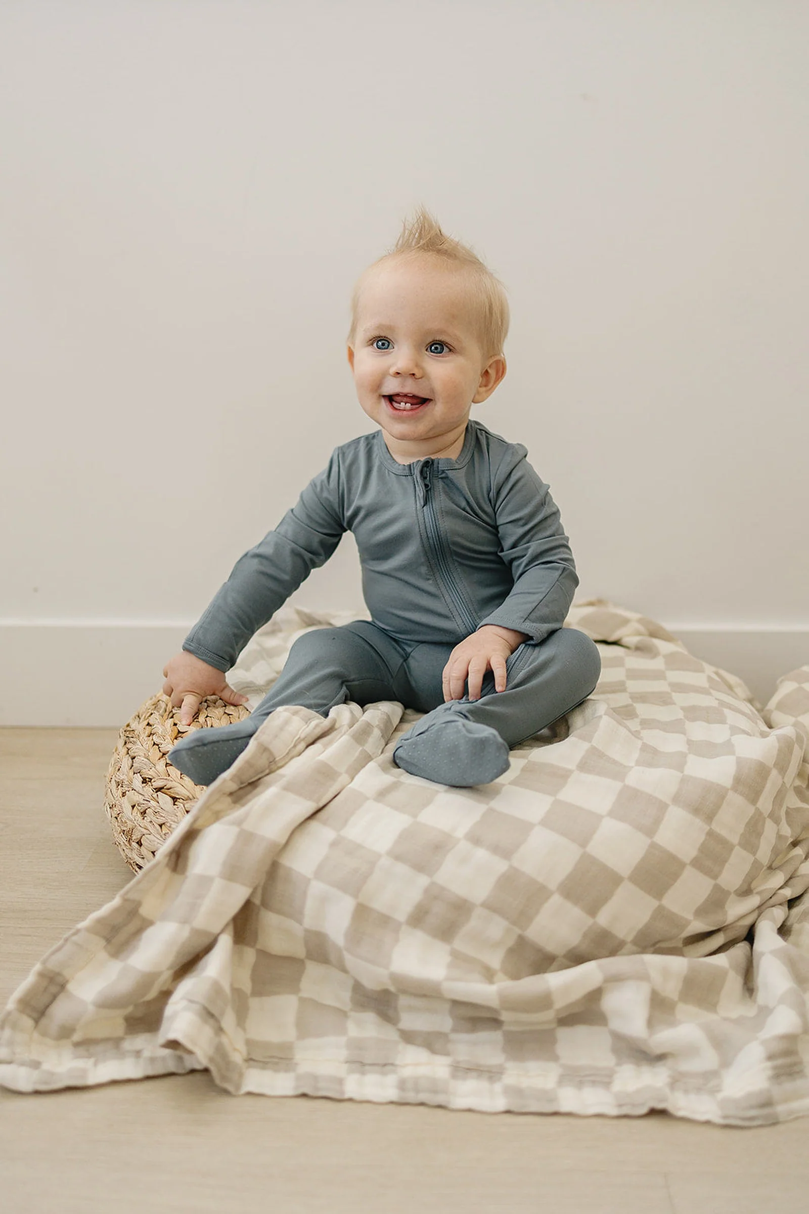 Dusty Blue Footed Zipper Pajama, Bamboo, Baby Essentials - Image 3