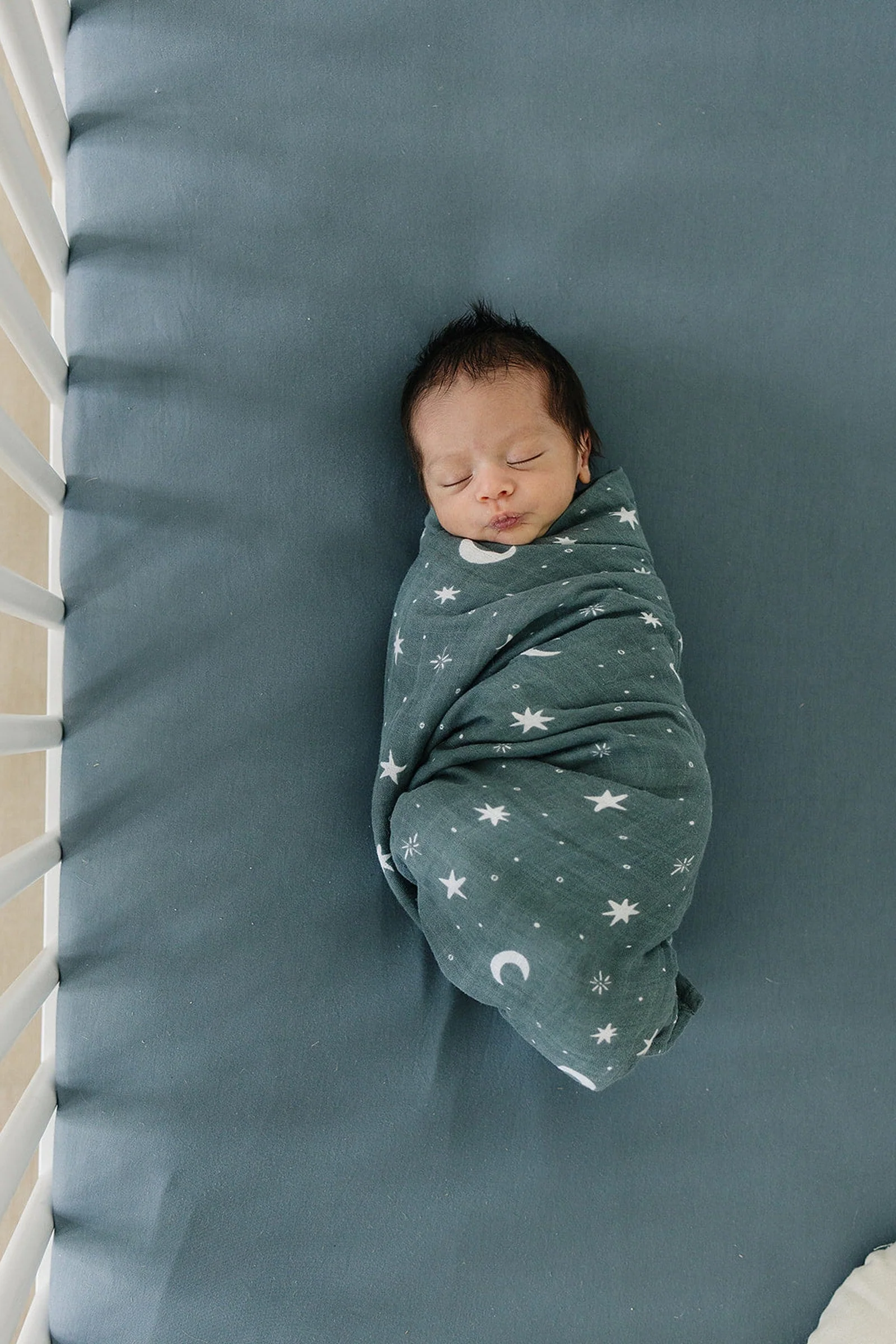Dusty Blue Stretch Crib Sheet, Bamboo, Baby Essentials, Gender Neutral - Image 3