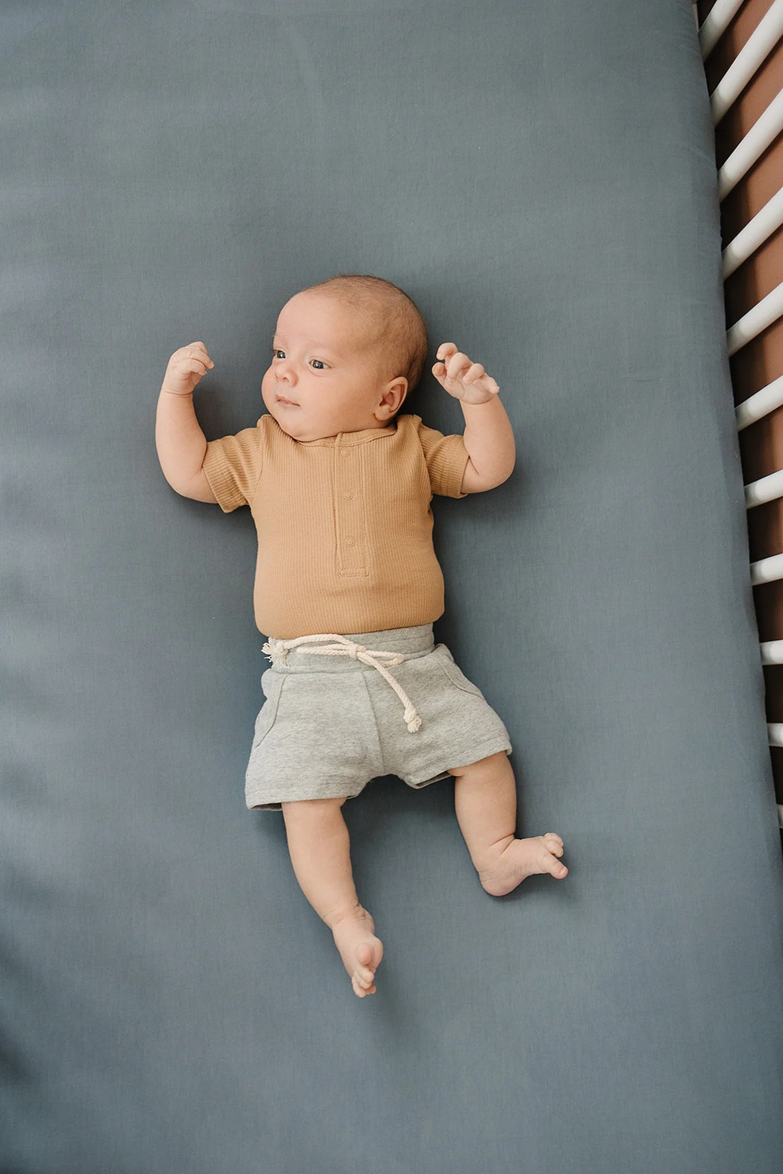 Dusty Blue Stretch Crib Sheet, Bamboo, Baby Essentials, Gender Neutral - Image 4