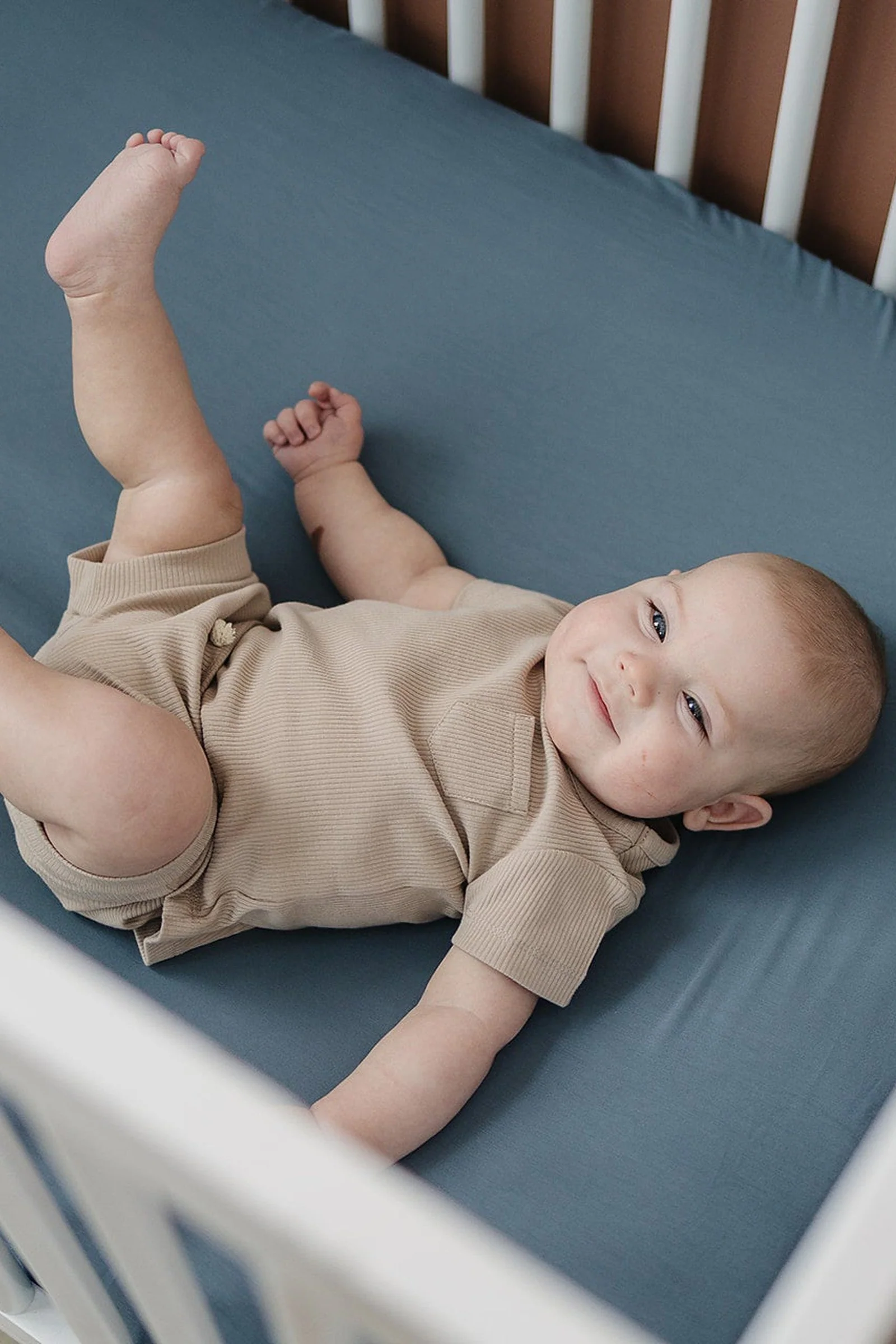 Dusty Blue Stretch Crib Sheet, Bamboo, Baby Essentials, Gender Neutral - Image 5