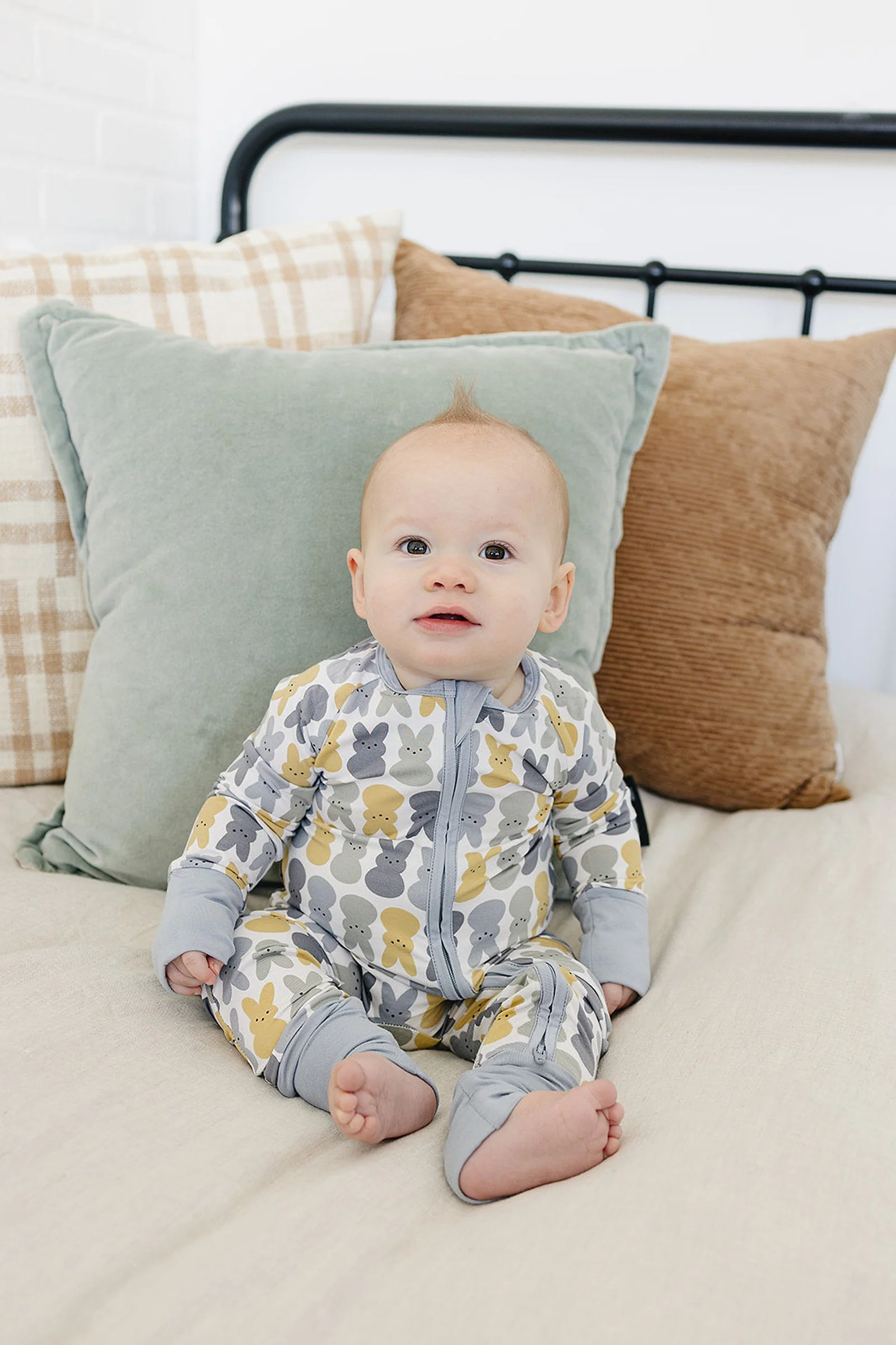 Dusty Blue Bunny Zipper Pajama, Bamboo, Baby Essentials