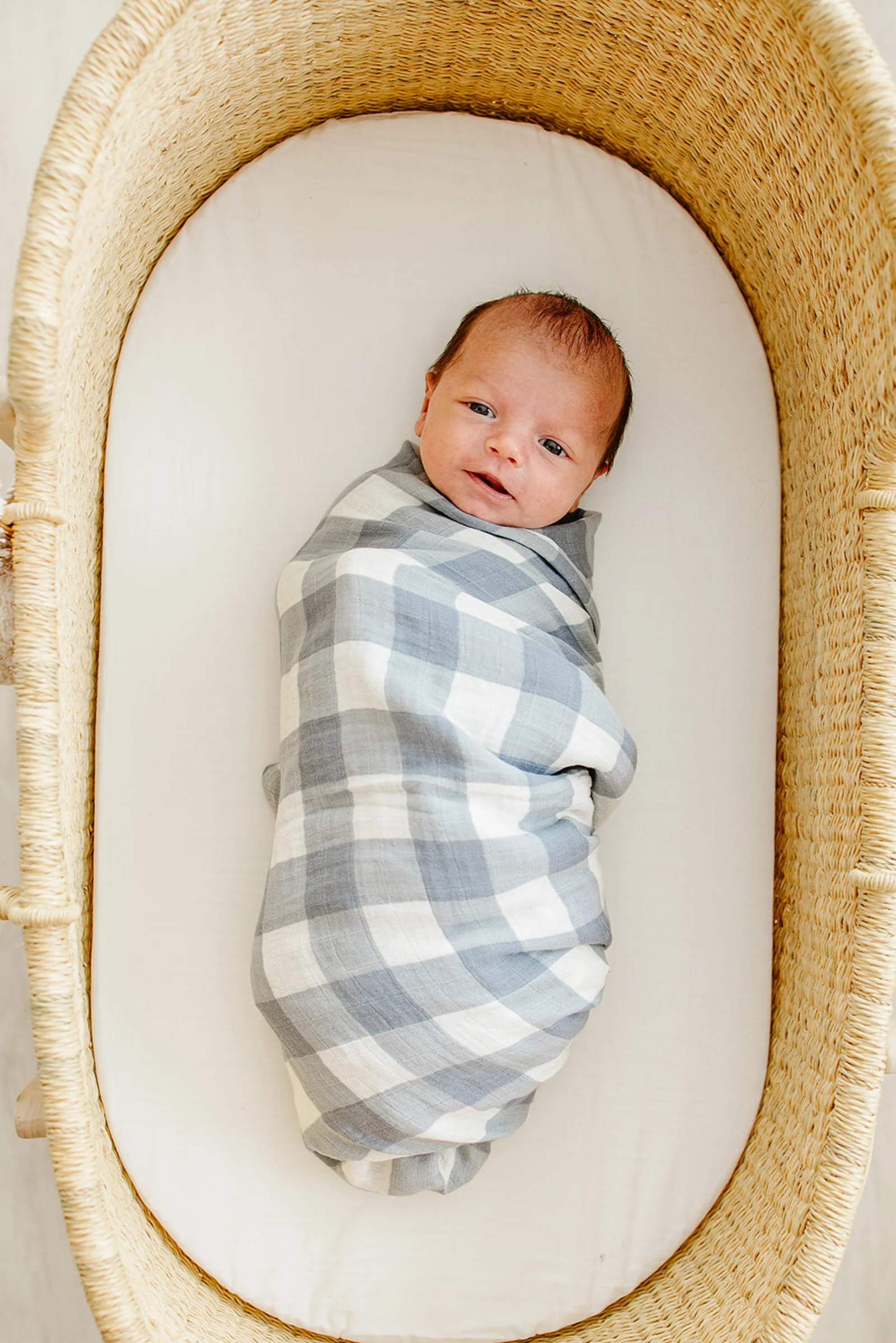 Dusty Blue Gingham Muslin Swaddle Blanket, 100% Cotton, Baby Essentials