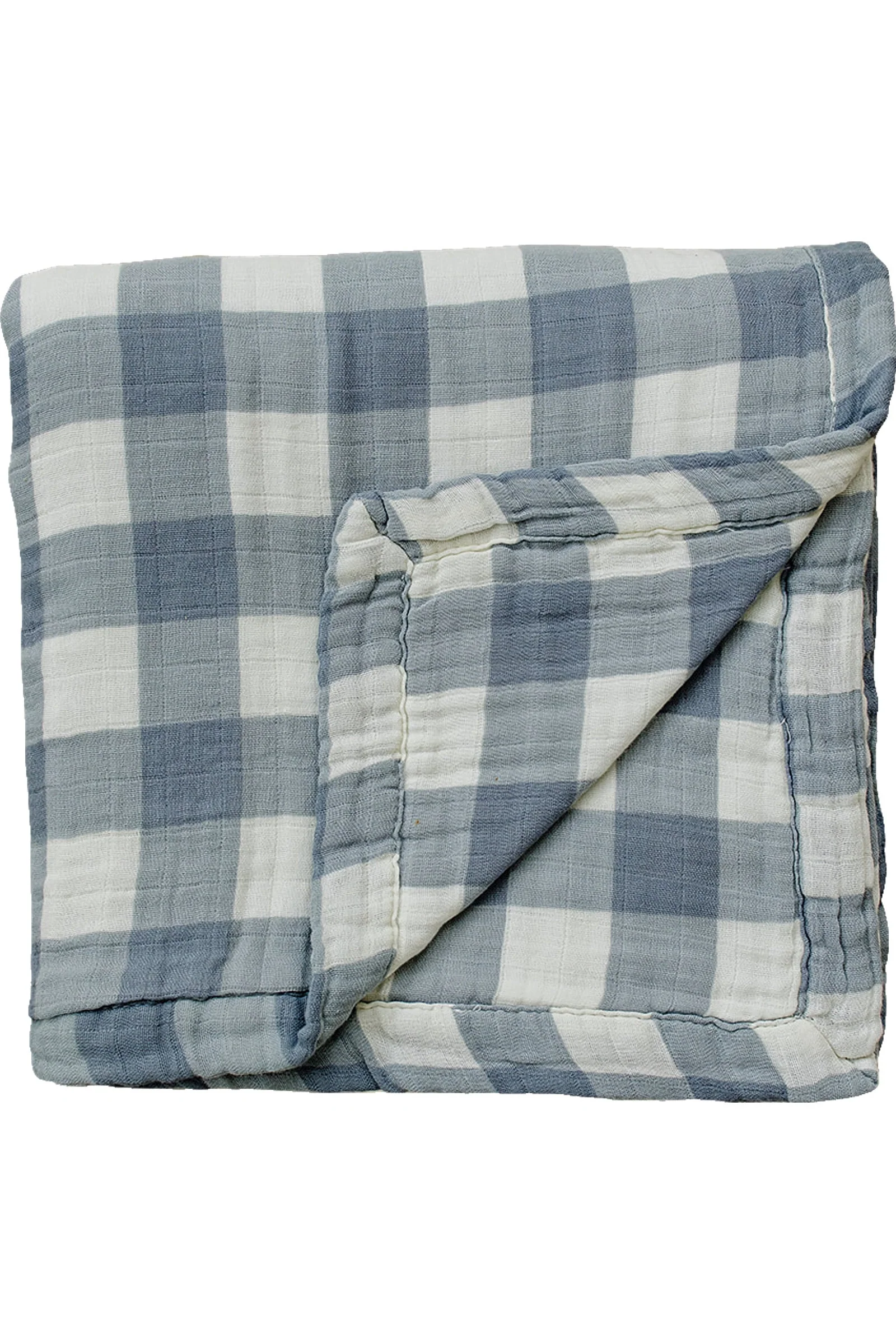 Dusty Blue Gingham Muslin Swaddle Blanket, 100% Cotton, Baby Essentials - Image 2