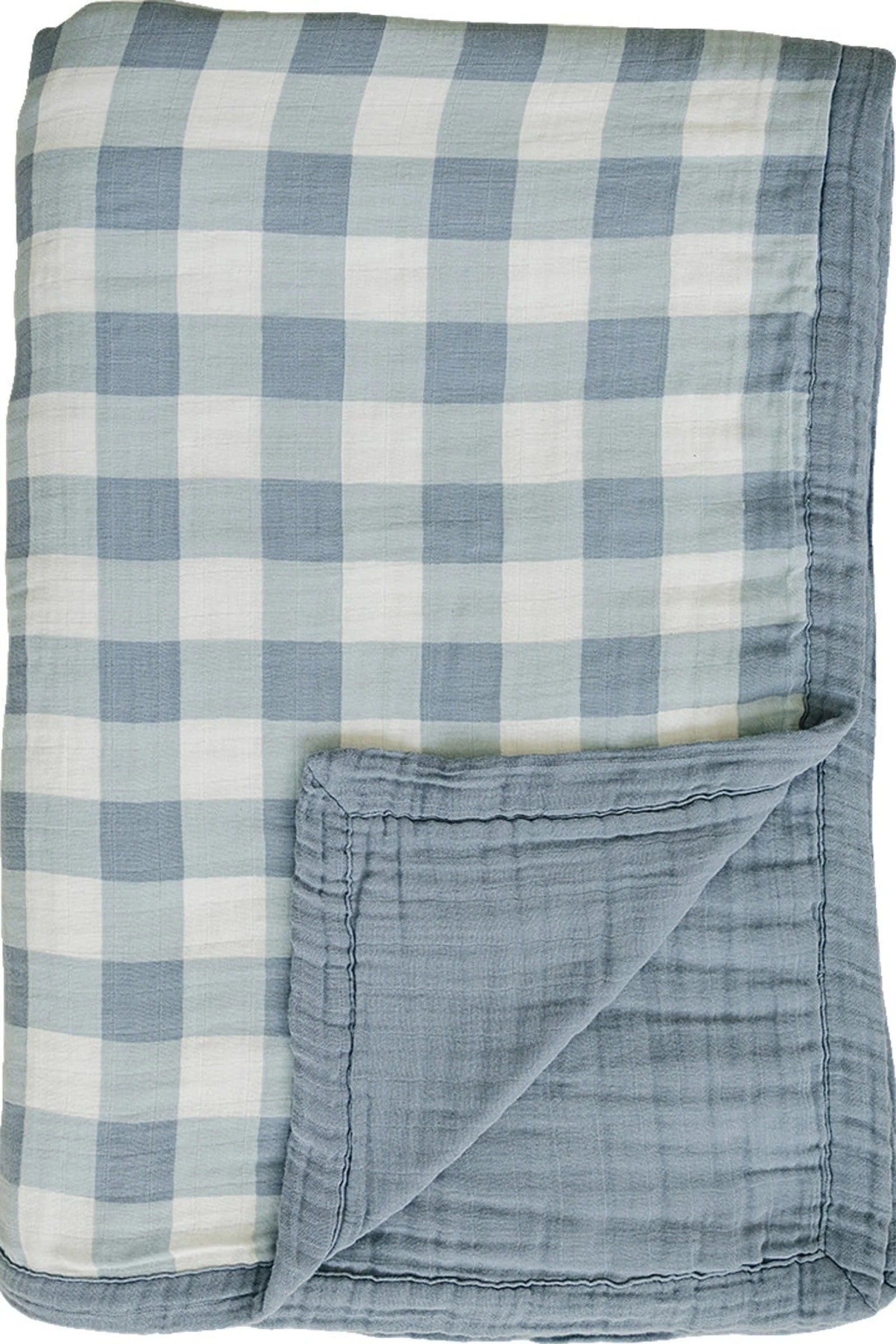 Dusty Blue Gingham Twin Muslin Quilt, 100% Cotton, Stylish, Gender Neutral, Baby - Image 2