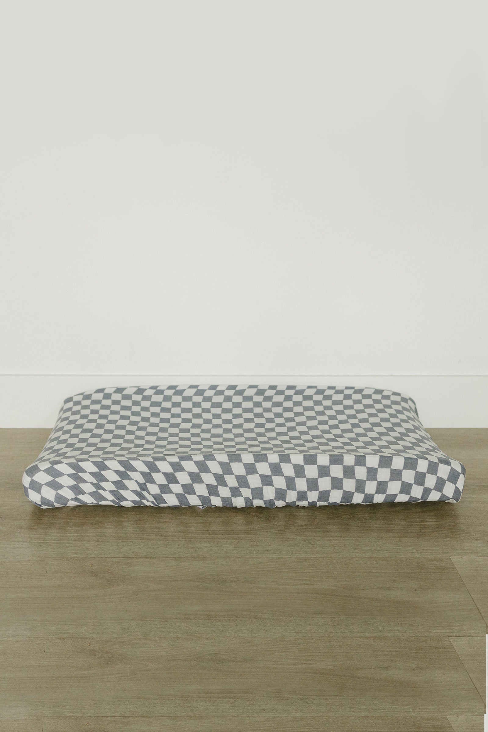Dusty Blue Wavy Checkered Muslin Changing Pad Cover, Baby Essentials, 100% Cotton, Gender Neutral