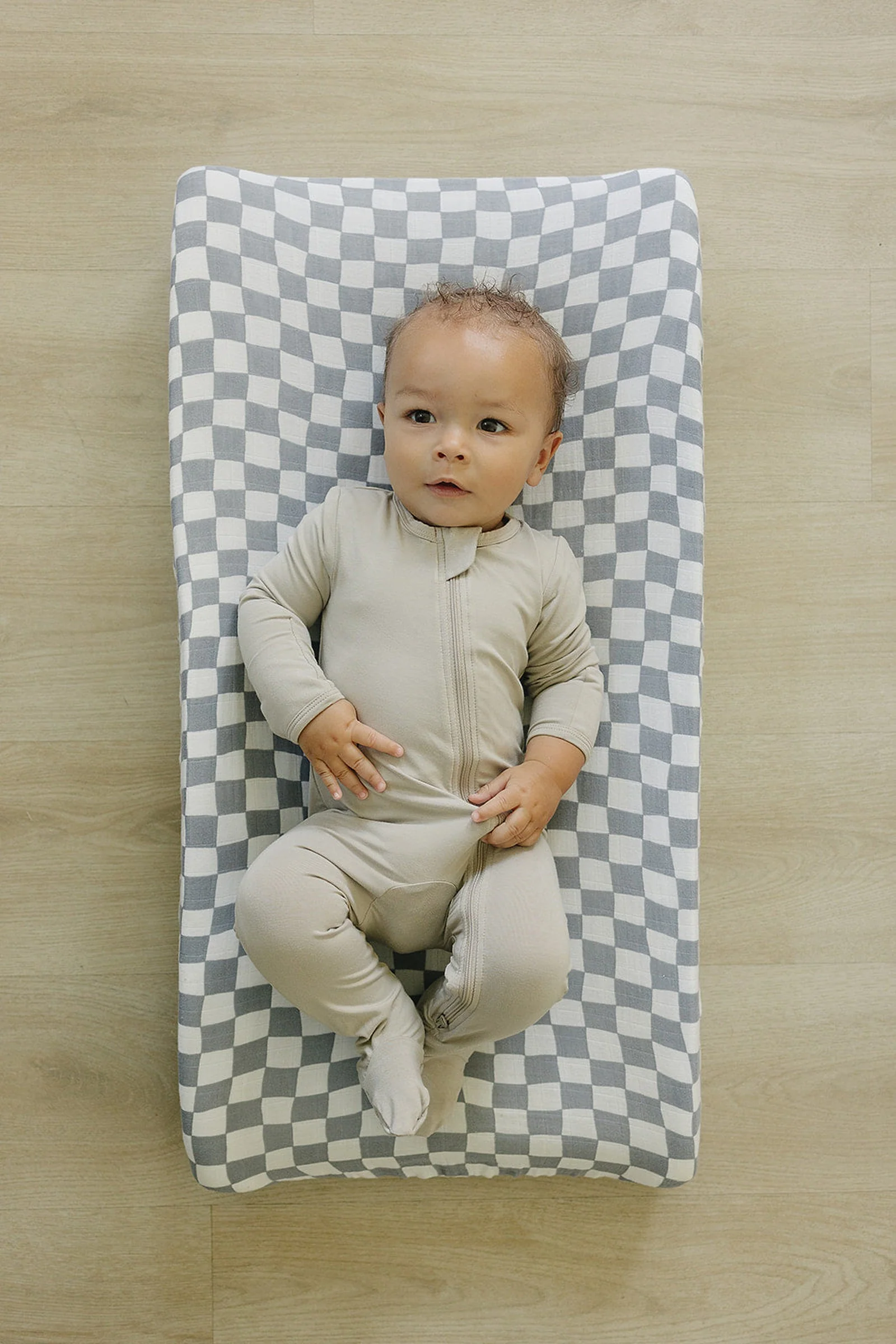 Dusty Blue Wavy Checkered Muslin Changing Pad Cover, Baby Essentials, 100% Cotton, Gender Neutral - Image 2