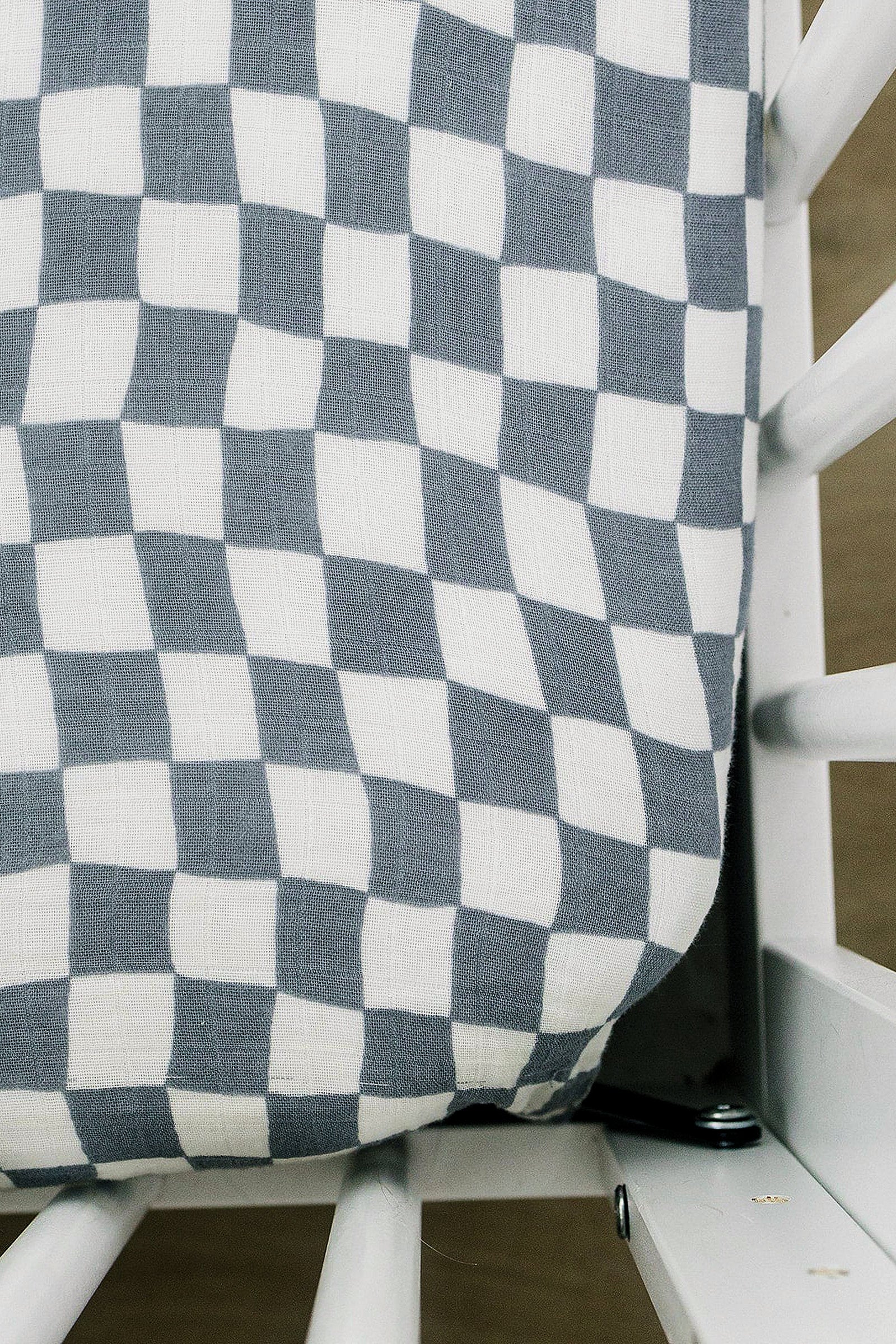 Dusty Blue Wavy Checkered Muslin Crib Sheet, 100% Cotton, Baby Essentials, Gender Neutral - Image 2