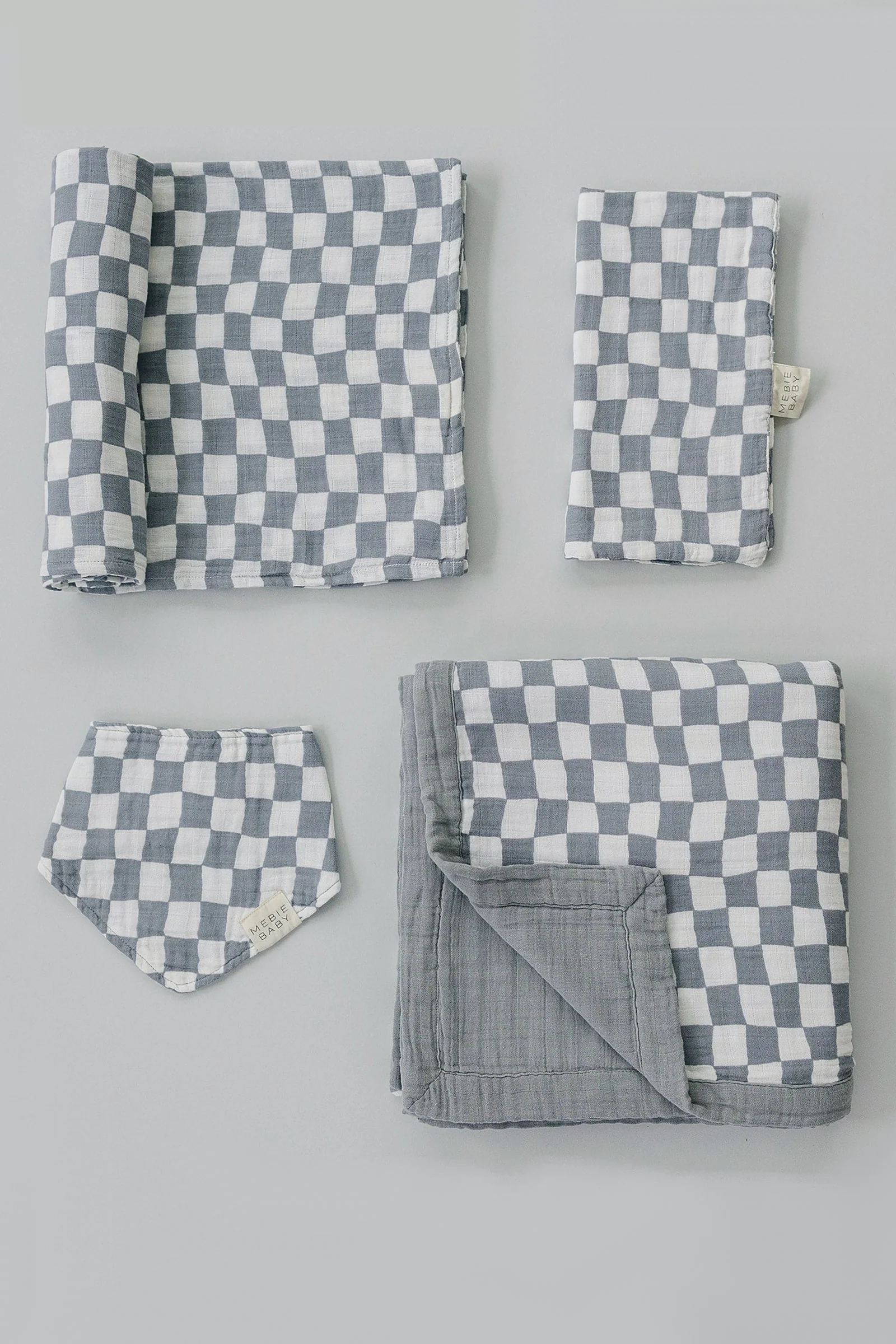 Dusty Blue Wavy Checkered Muslin Changing Pad Cover, Baby Essentials, 100% Cotton, Gender Neutral - Image 4