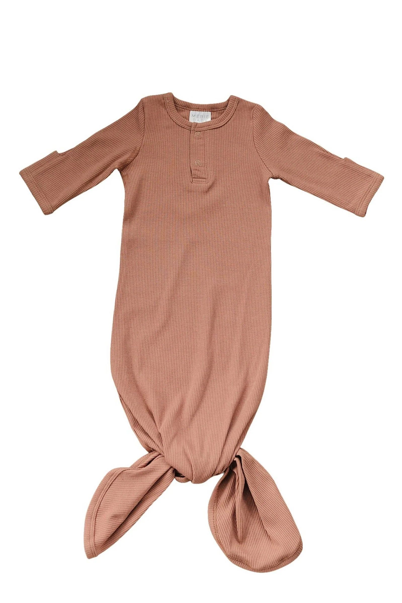 Dusty Rose Ribbed Knot Gown, Baby Essentials, Organic Cotton - Image 2