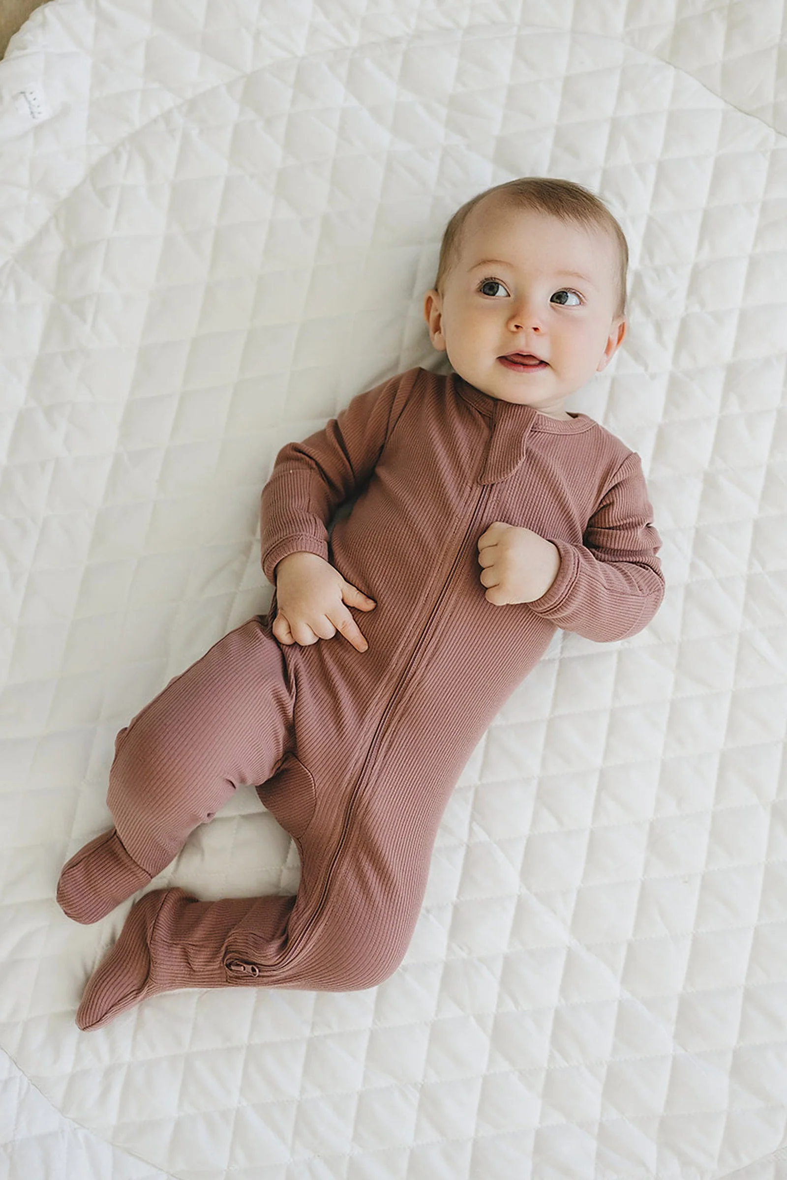 Dusty Rose Ribbed Zipper Footed Pajama, Baby Essentials, Organic Cotton - Image 6
