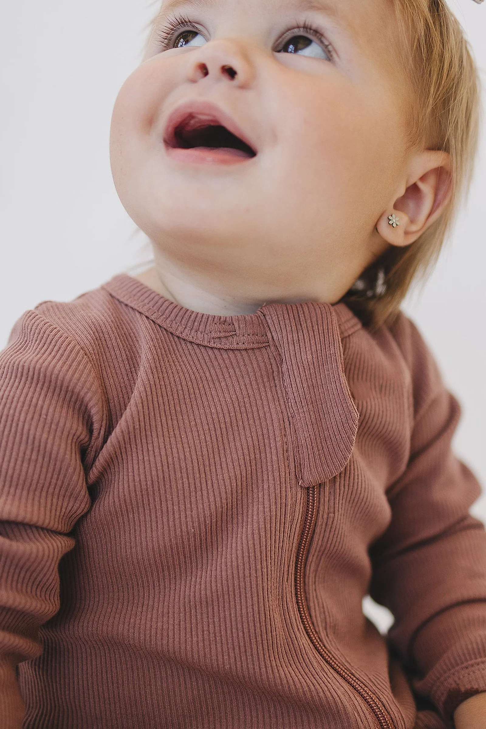Dusty Rose Ribbed Zipper Footed Pajama, Baby Essentials, Organic Cotton - Image 7