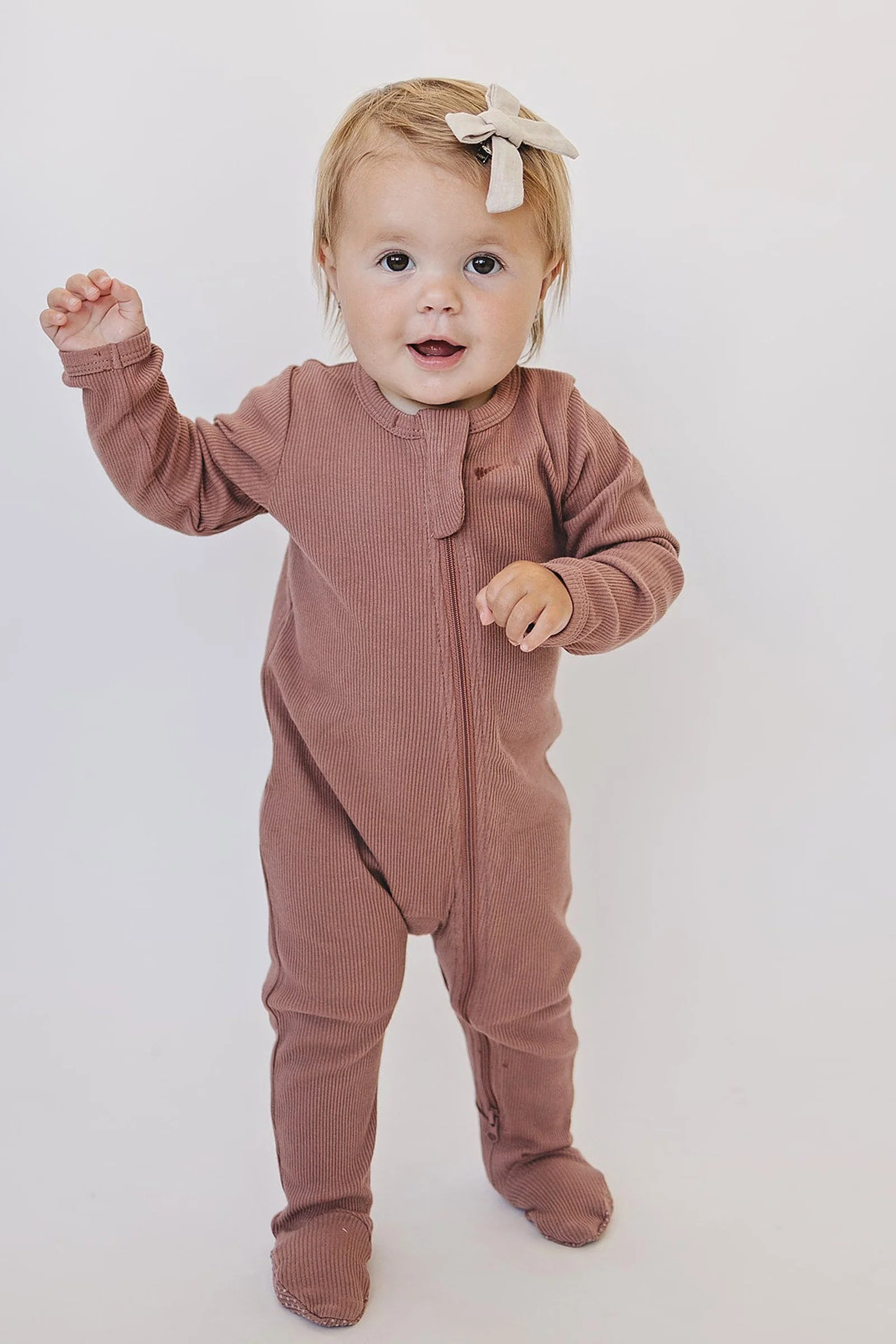 Dusty Rose Ribbed Zipper Footed Pajama, Baby Essentials, Organic Cotton - Image 8