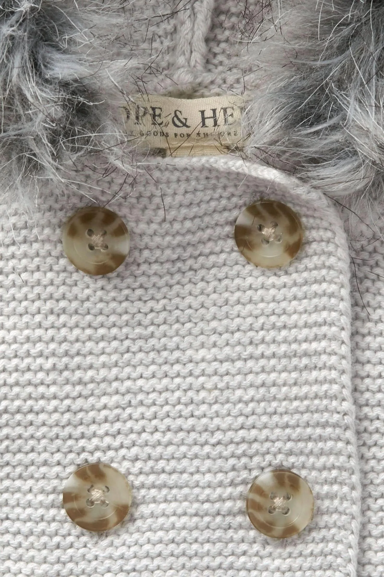 Organic Cotton Faux Fur Hooded Sweater, Light Gray, Baby - Image 3